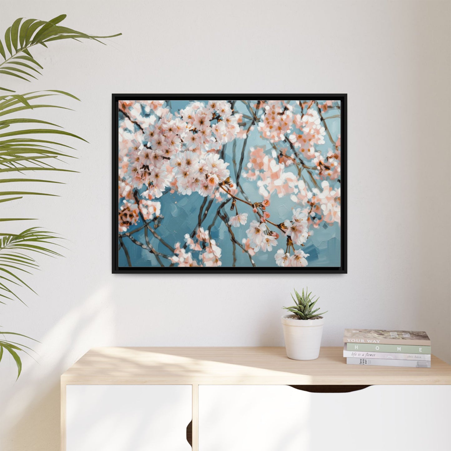 Framed Cherry Blossom Matte Canvas Print — Soft Pink Floral Wall Art