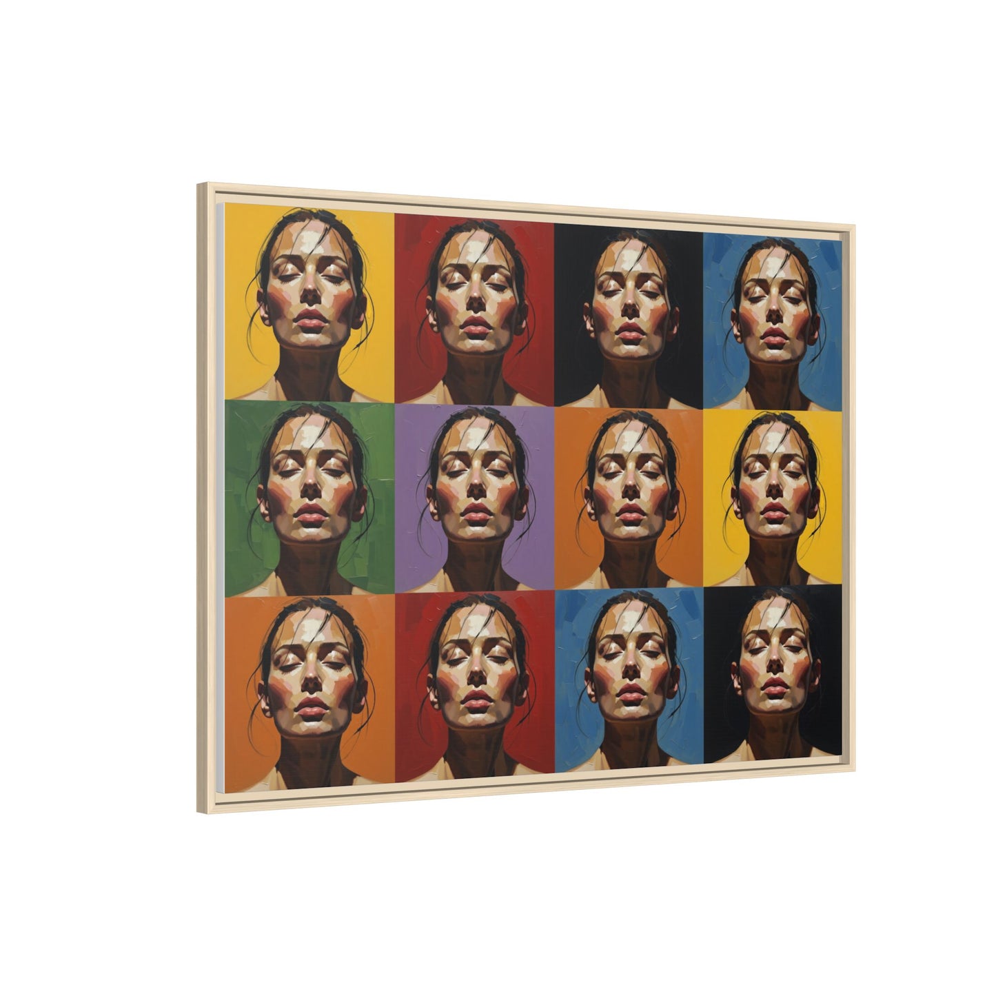 Pop Art Portrait Matte Canvas Print — Framed Multi-Color Grid