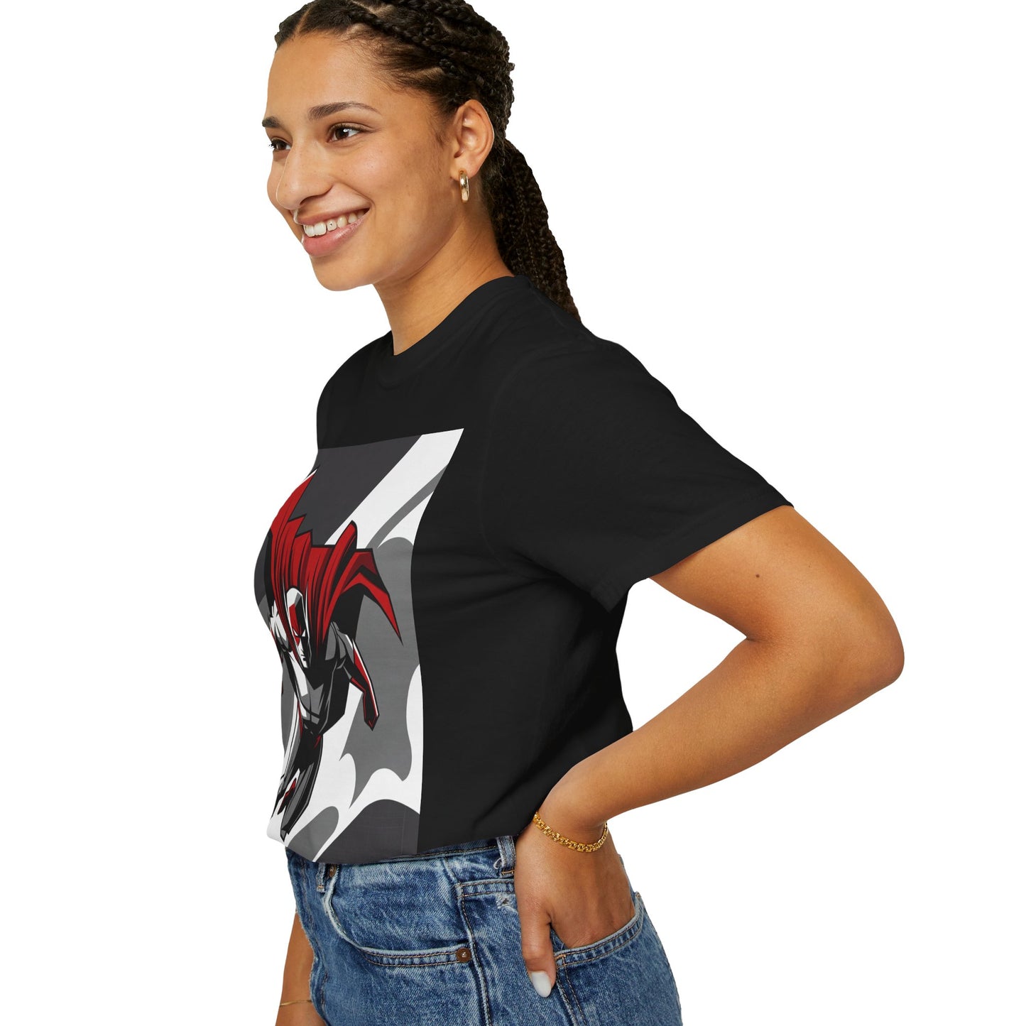 Superhero Action T-Shirt — Red Cape Comic Graphic Tee