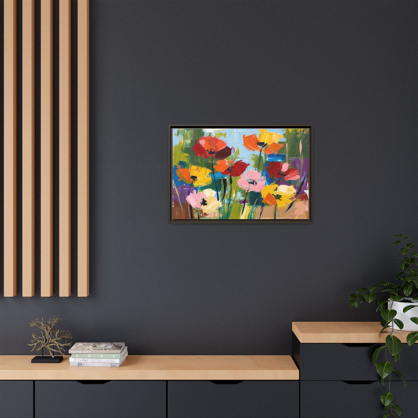 Framed Floral Canvas Print — Colorful Abstract Poppy Artwork