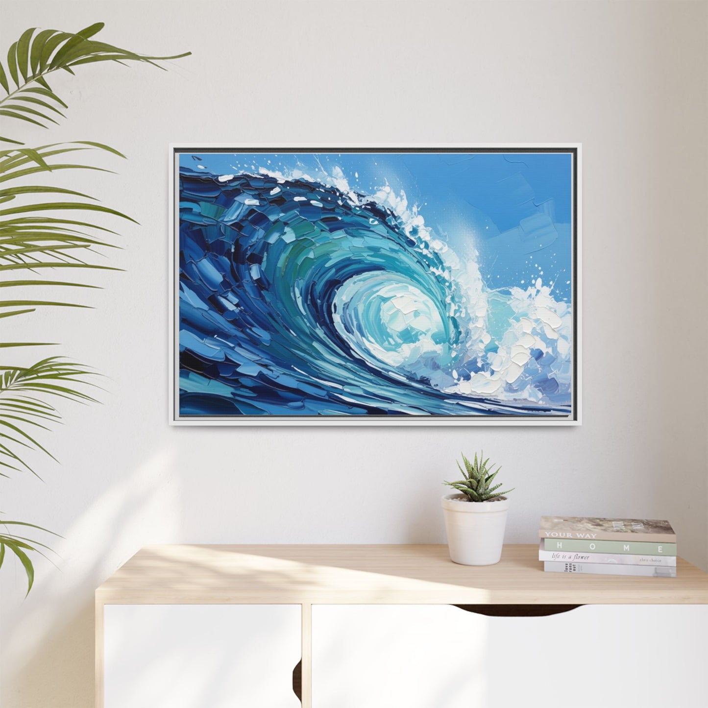 Framed Matte Canvas Wave Art — Blue Ocean Surf Wall Decor