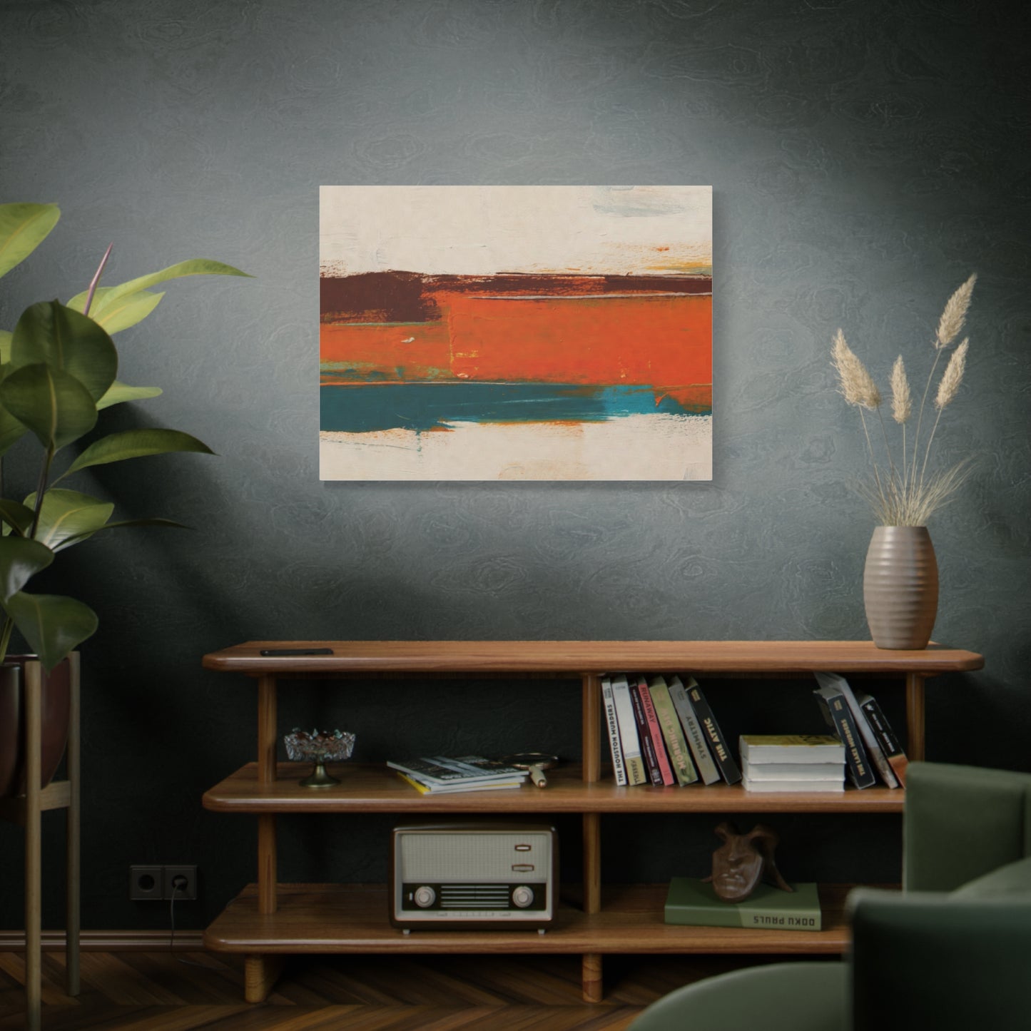Abstract Orange & Teal Matte Canvas Wall Art — Stretched 1.25"