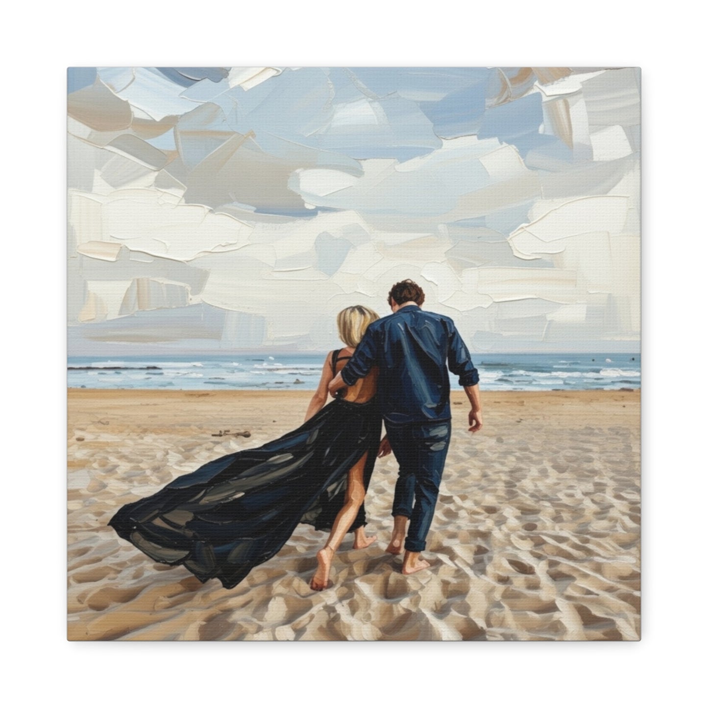 Beach Couple Canvas Print — Romantic Seaside Wall Art, Matte Stretched 1.25"