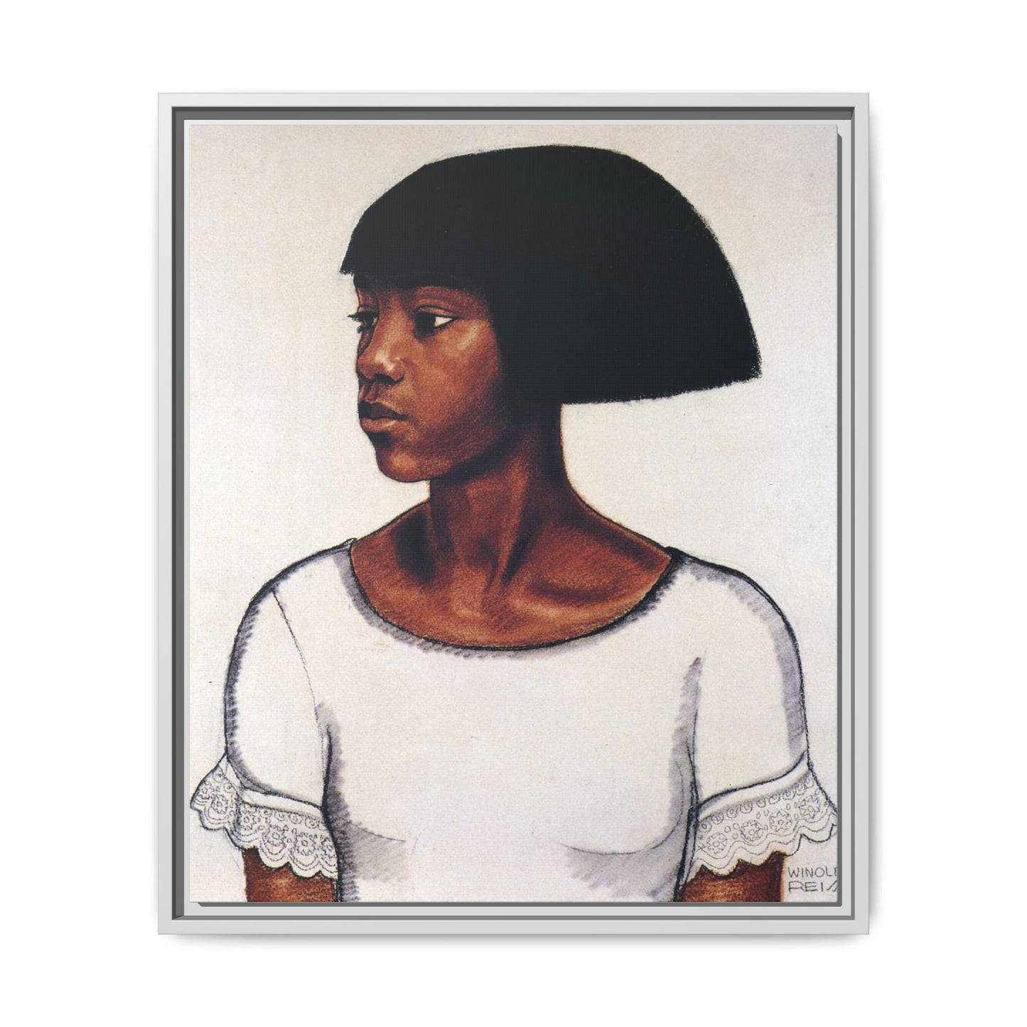 Portrait of a Young Woman by Winold Reiss Framed Matte Canvas Portrait