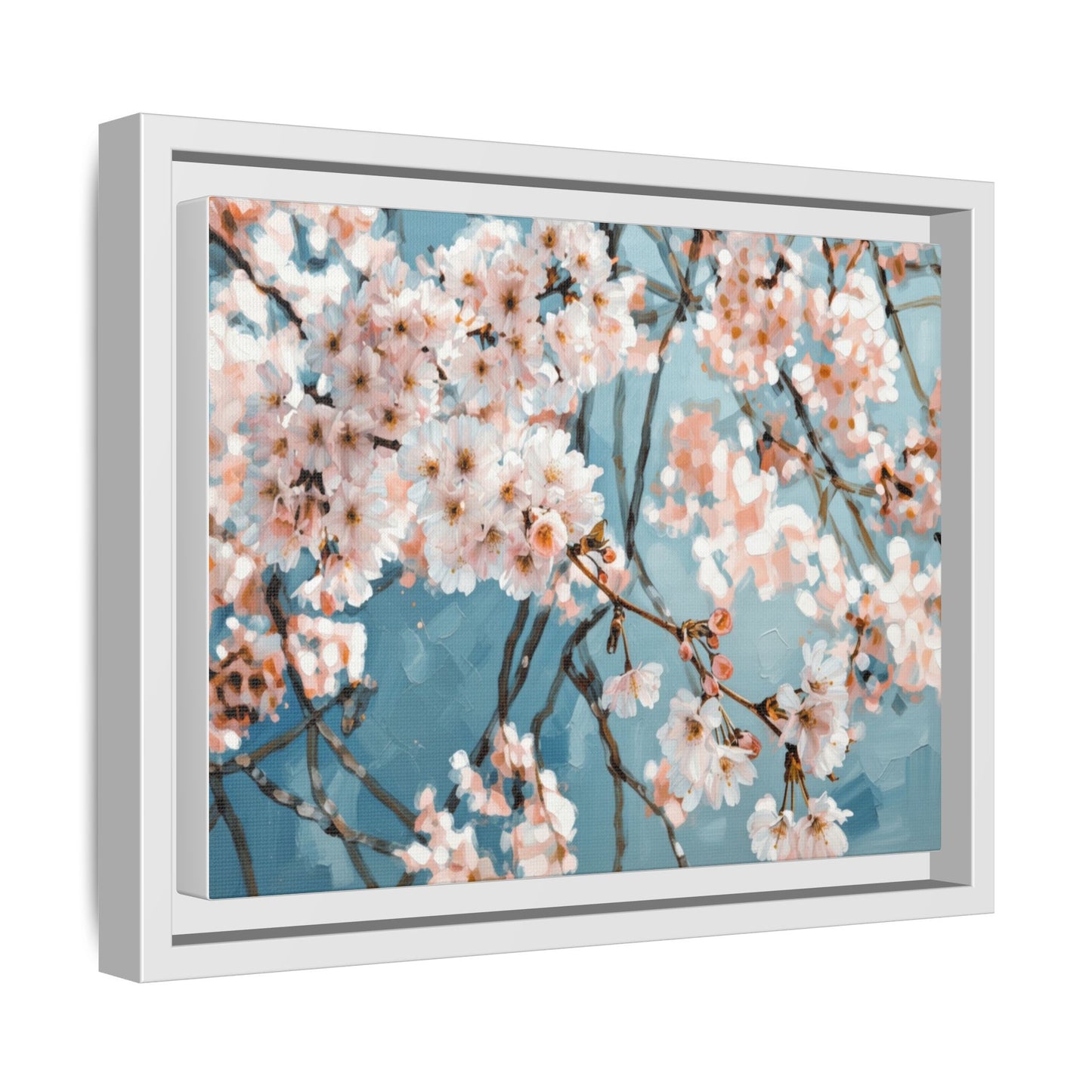 Framed Cherry Blossom Matte Canvas Print — Soft Pink Floral Wall Art