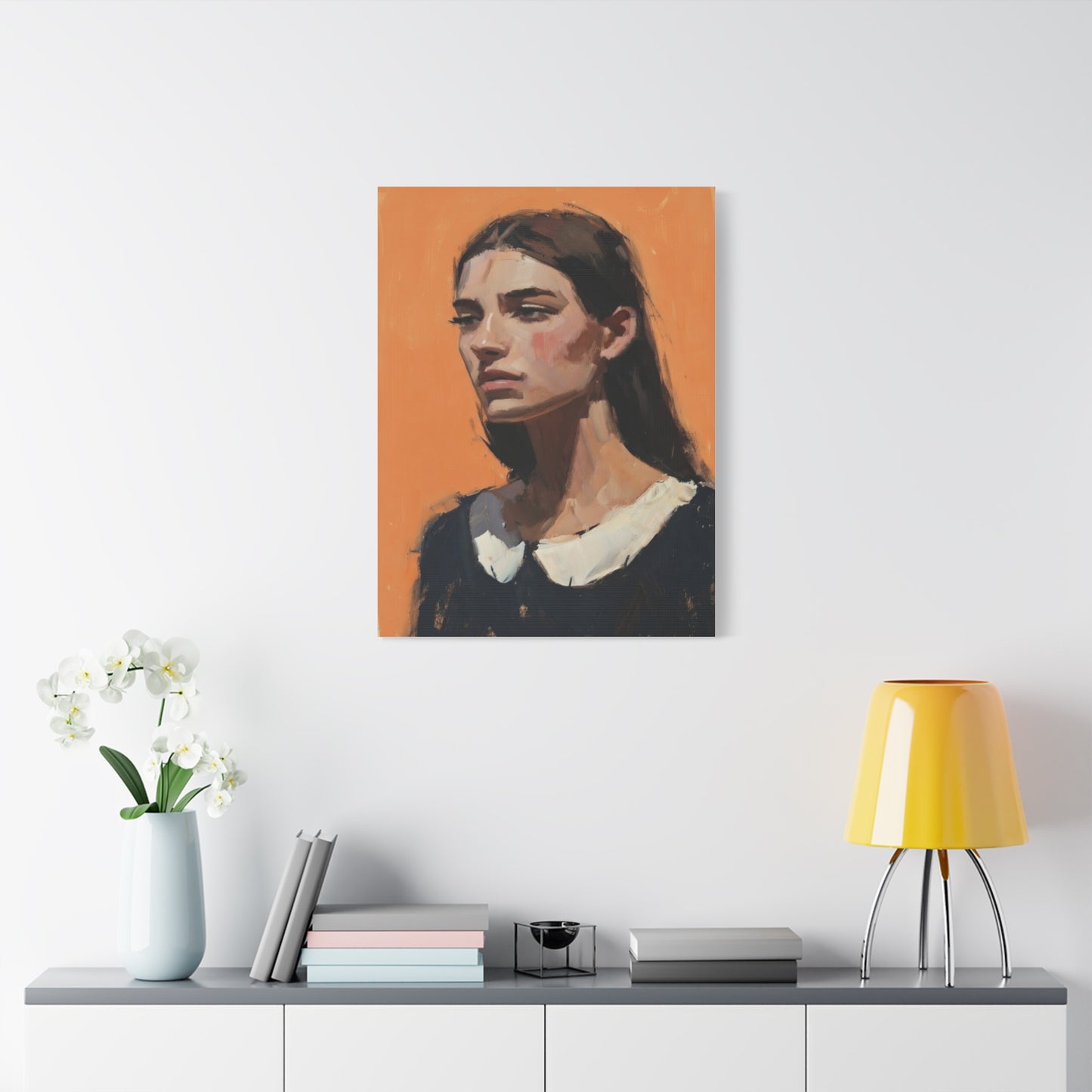 Portrait Canvas Print — Moody Female Figure in Warm Orange
