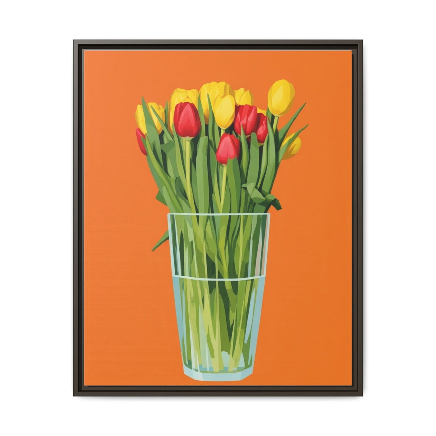 Framed Tulip Canvas Print — Colorful Tulips in Glass Vase
