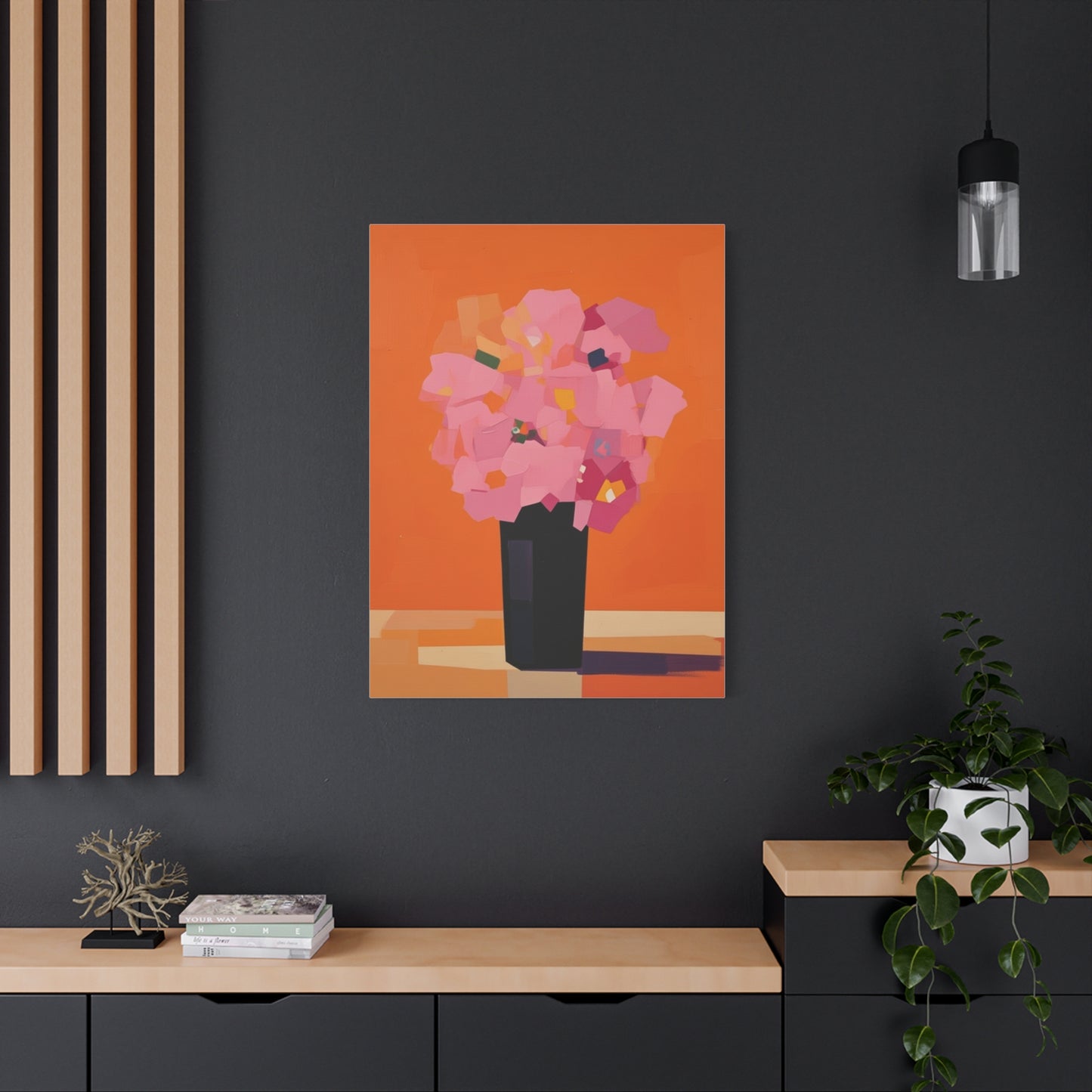 Modern Pink Flowers Canvas Print — Abstract Floral Wall Art