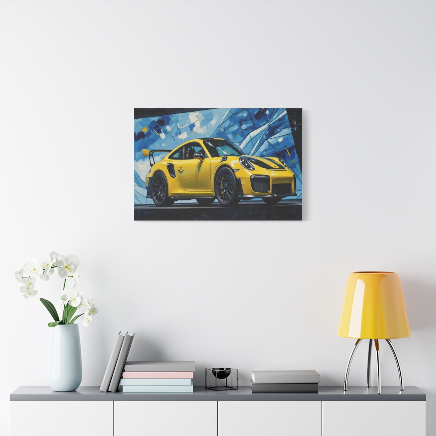Yellow Porsche Sports Car Canvas Print — Modern Automotive Wall Art