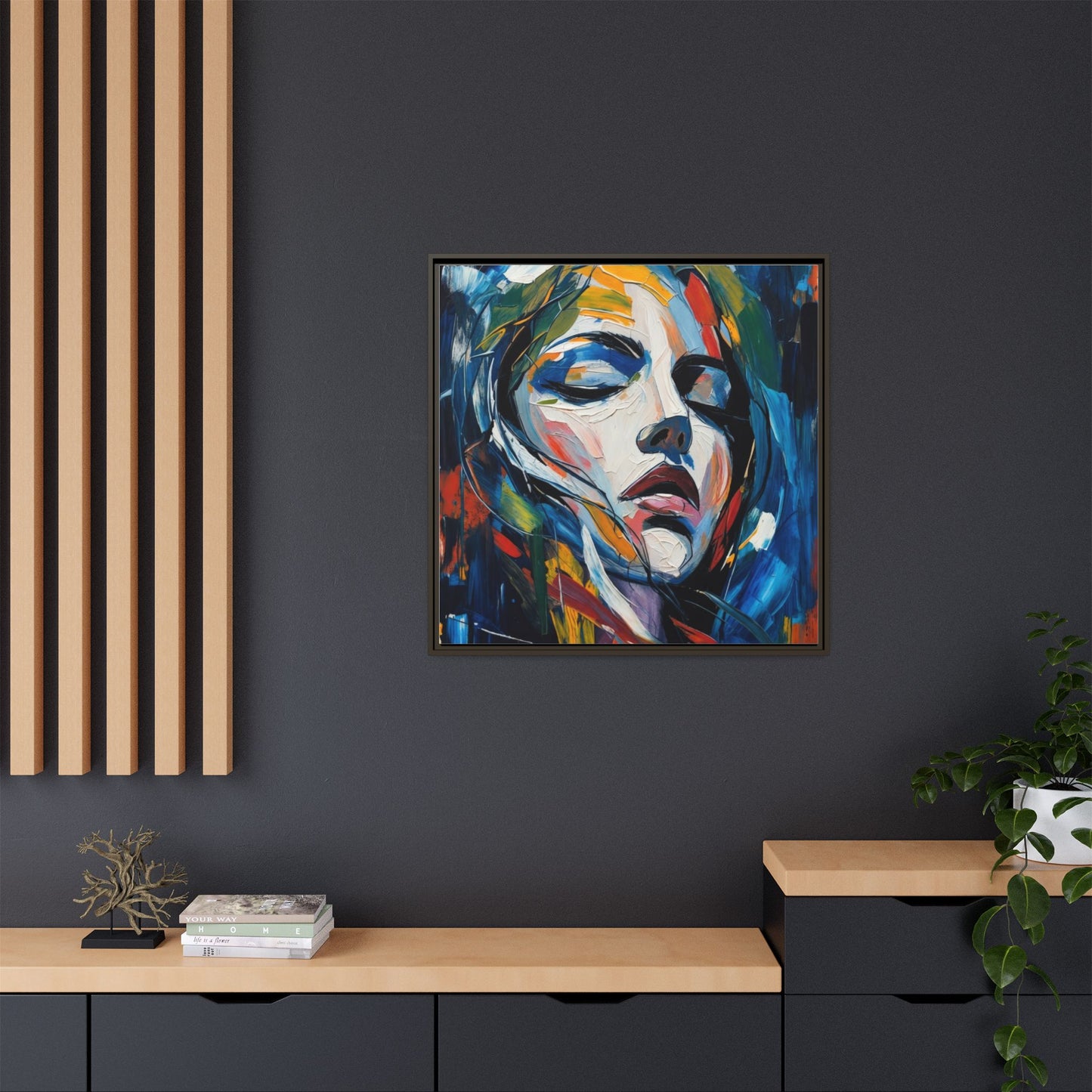 Abstract Colorful Woman Portrait — Framed Matte Canvas Wall Art