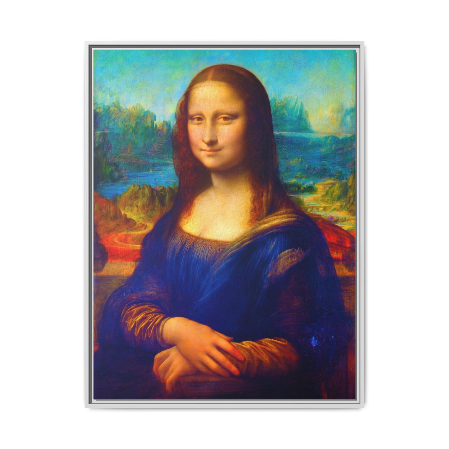 Framed Matte Canvas Print — Colorful Mona Lisa Wall Art