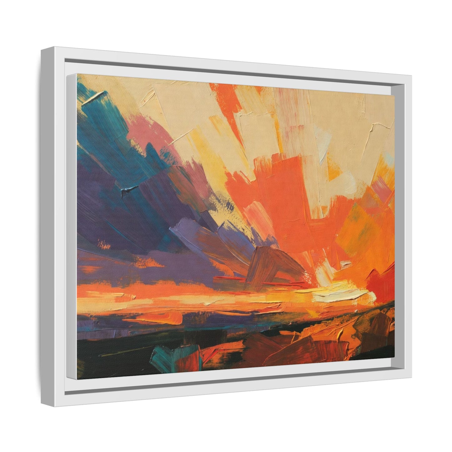 Framed Abstract Sunset Canvas Art – Multicolor Matte Wall Decor