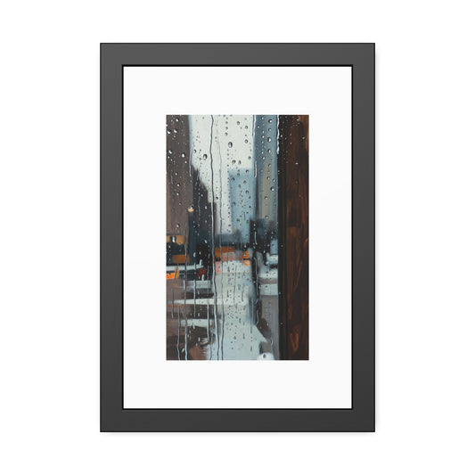Framed Cityscape Poster — Rainy Window Urban Art Print