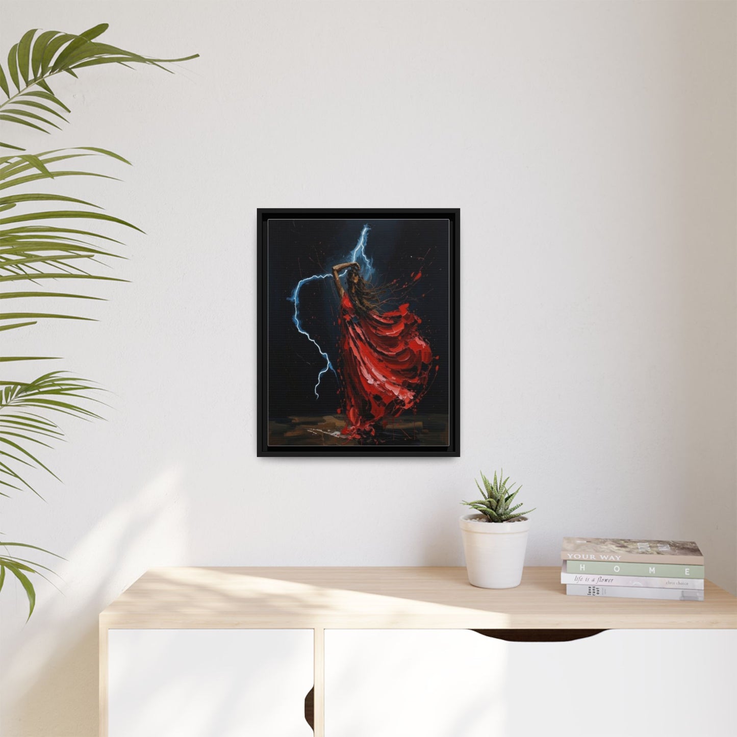 Framed Matte Canvas Print — Red Dancer Lightning Art