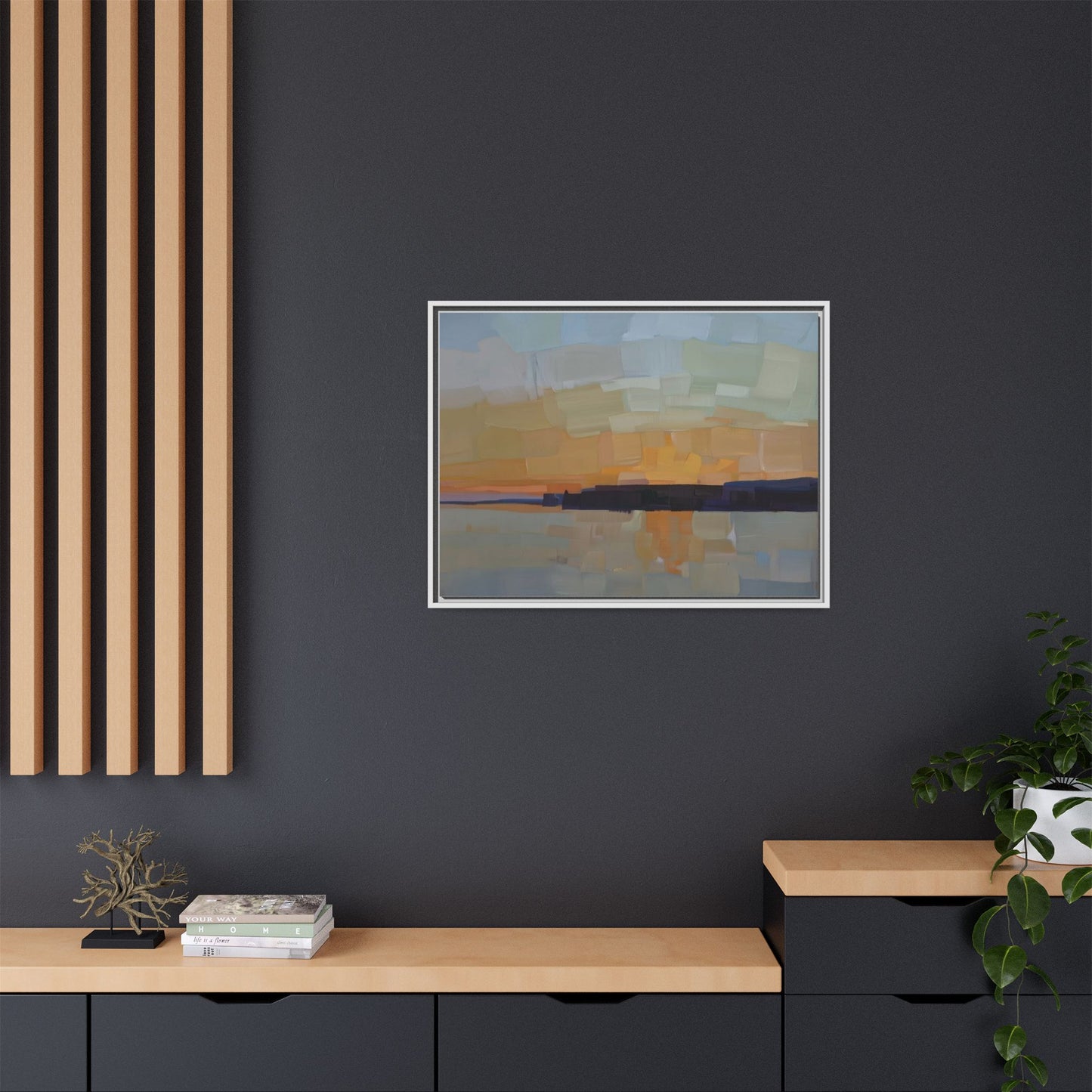 Framed Matte Canvas Sunset Abstract Landscape Art Print