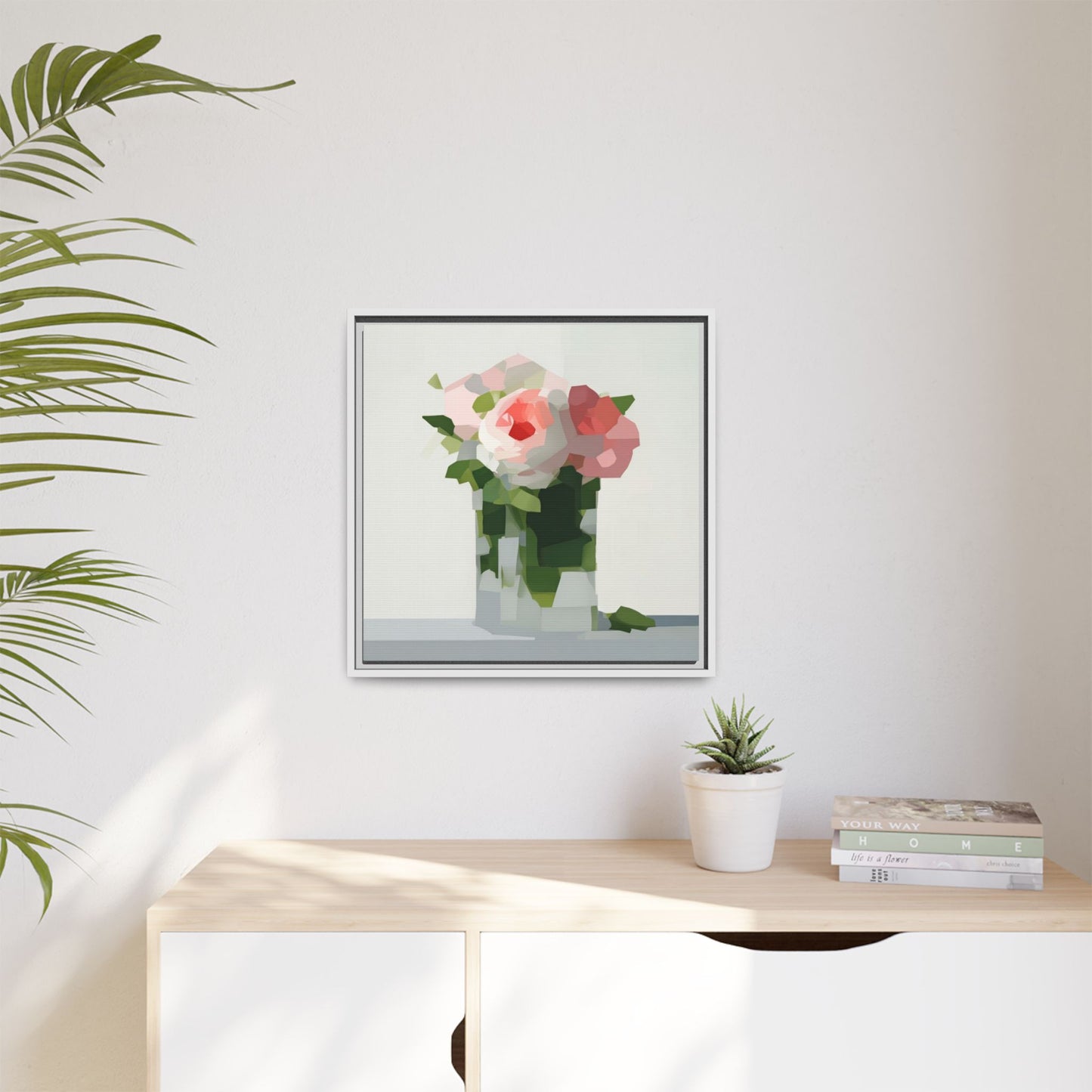 Framed Floral Canvas Print — Modern Pink Roses Still Life