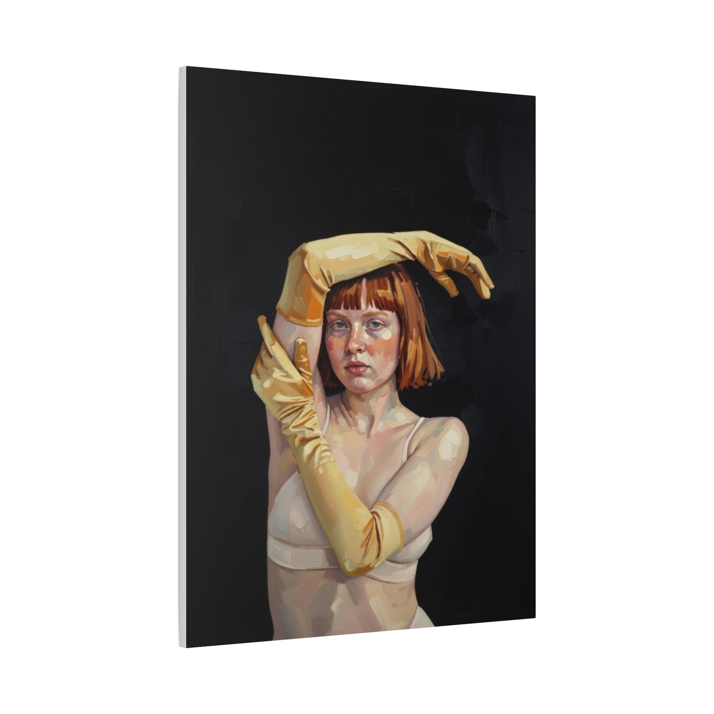 Contemporary Portrait Canvas — Redhead in Yellow Gloves Matte Stretched Art