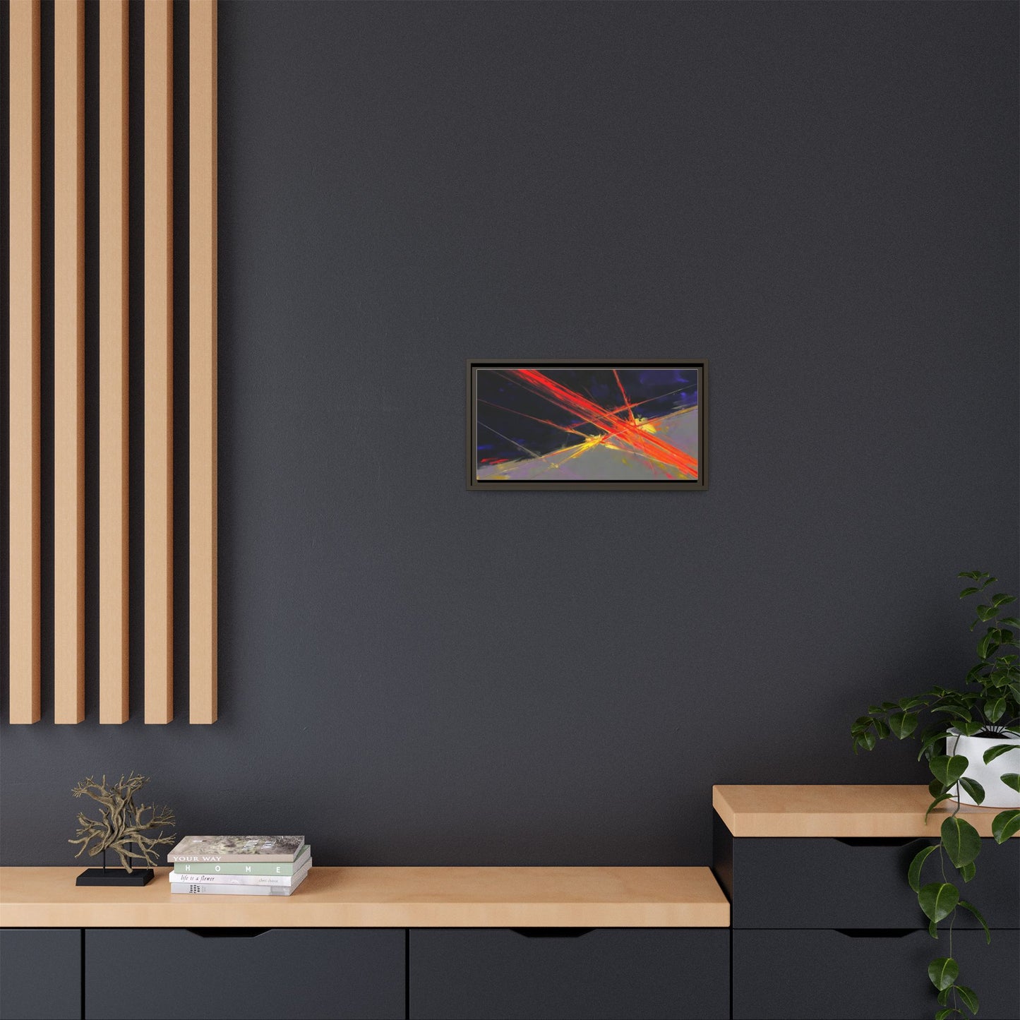 Abstract Red Streaks Framed Matte Canvas Art — Modern Multi‑Color Wall Decor