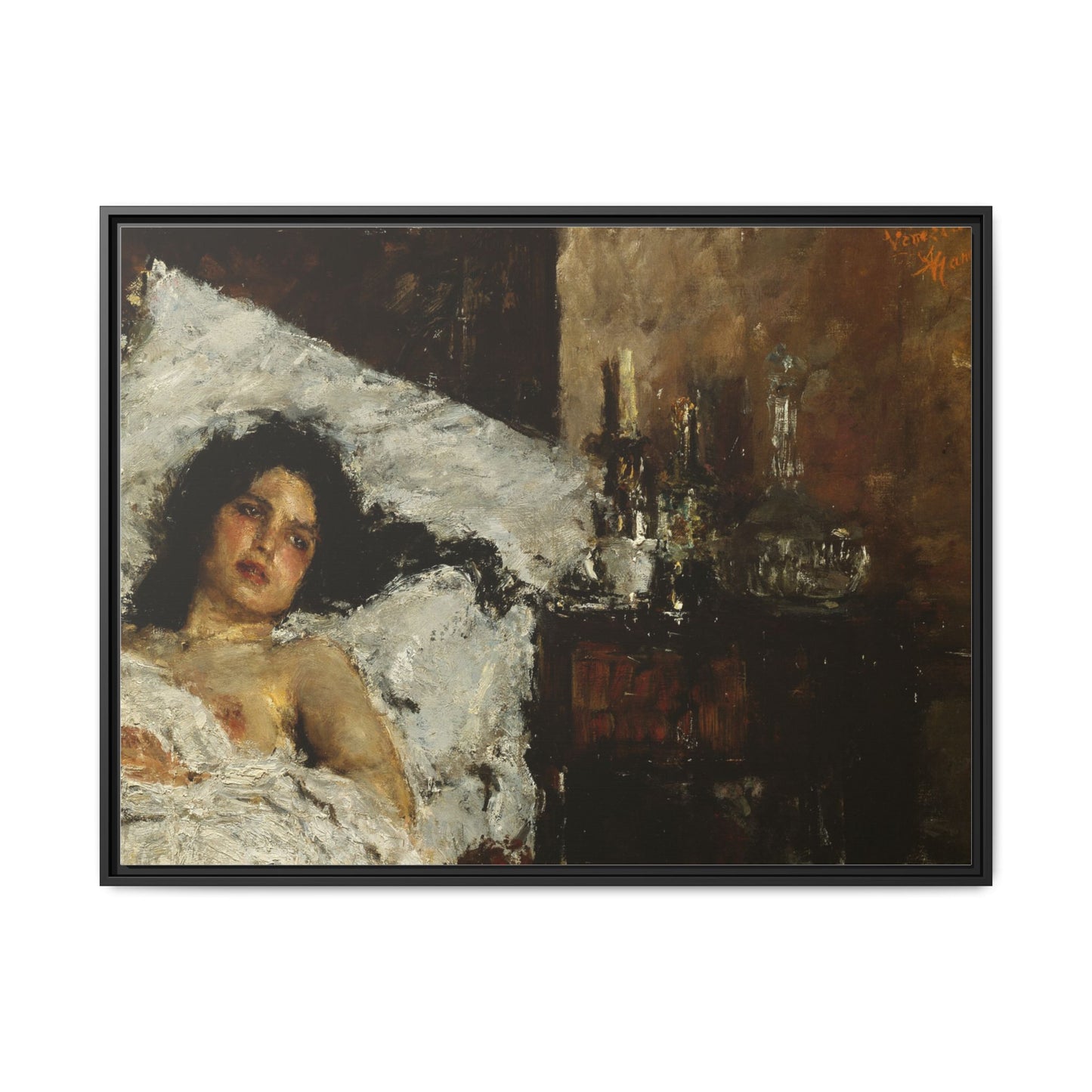 Resting by Antonio Mancini Framed Matte Canvas Wall Art Print