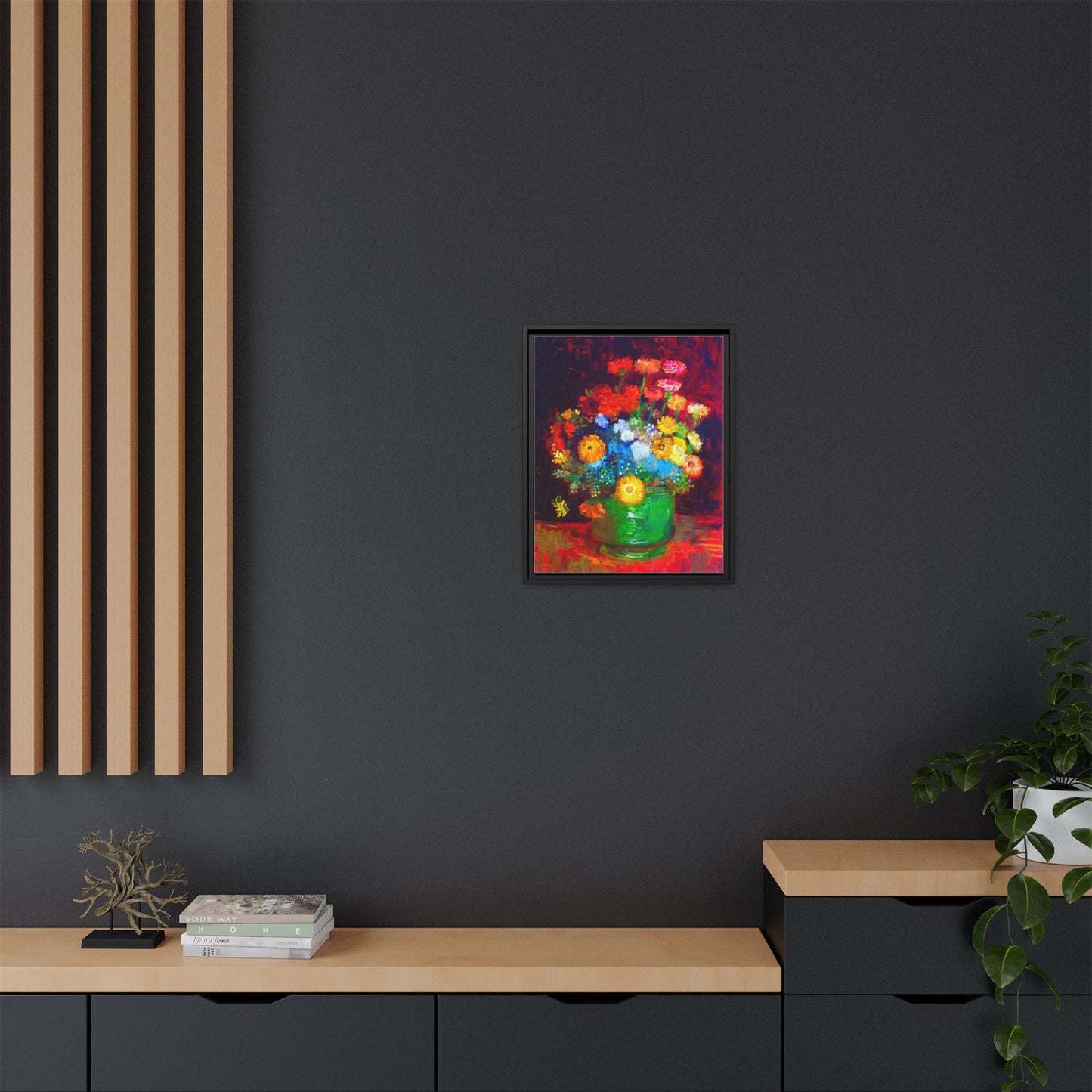 Framed Floral Canvas Print — Colorful Bouquet Wall Art