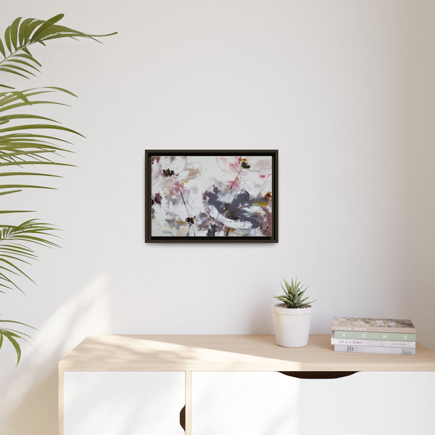 Abstract Floral Matte Canvas Framed Wall Art — Soft Watercolor Blooms