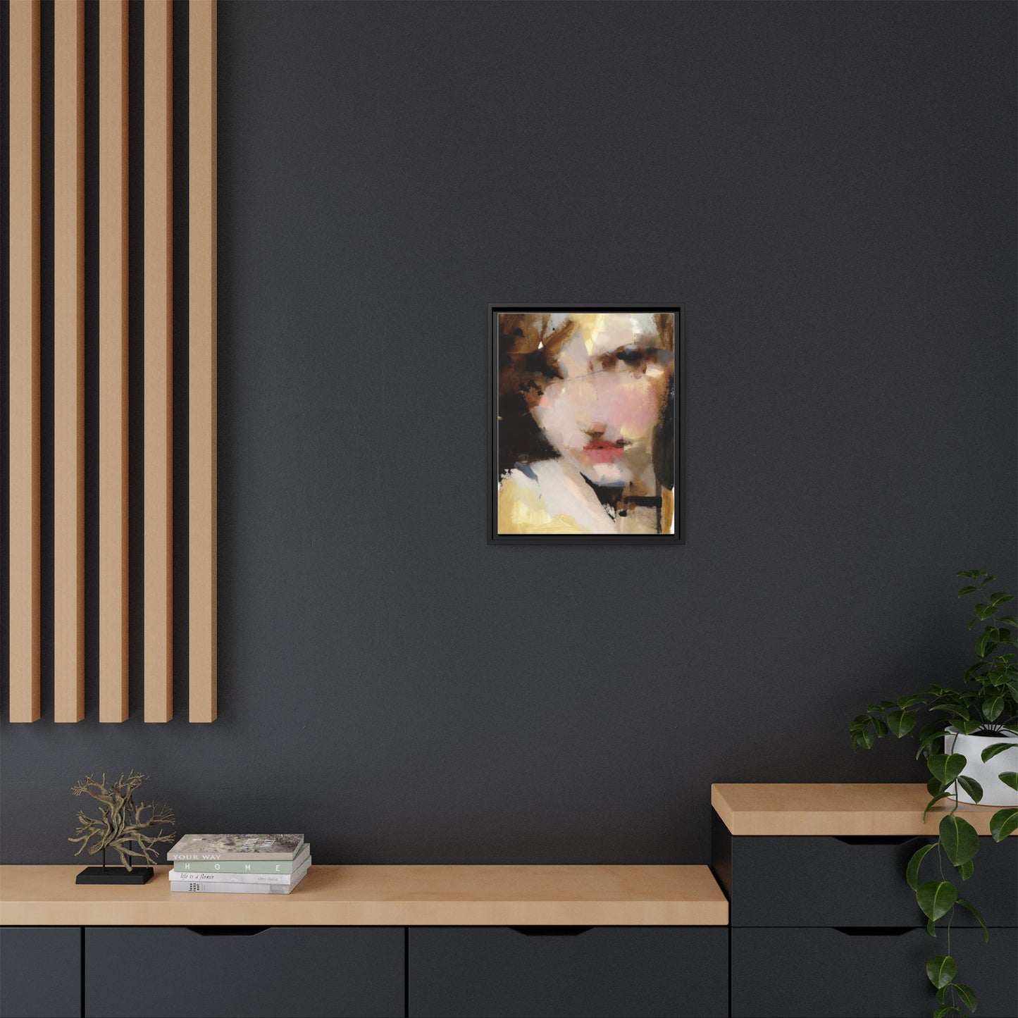 Abstract Portrait Matte Canvas Framed Print — Modern Feminine Wall Art