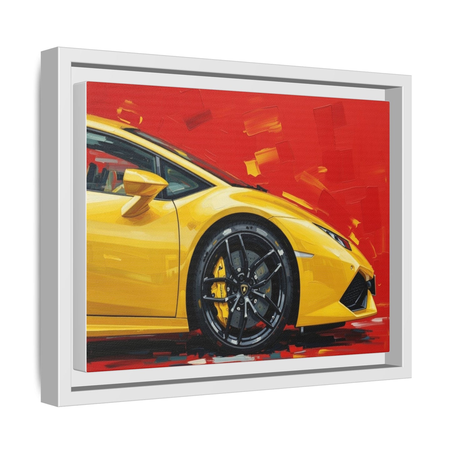 Yellow Sports Car Matte Canvas Print — Framed Automotive Wall Art