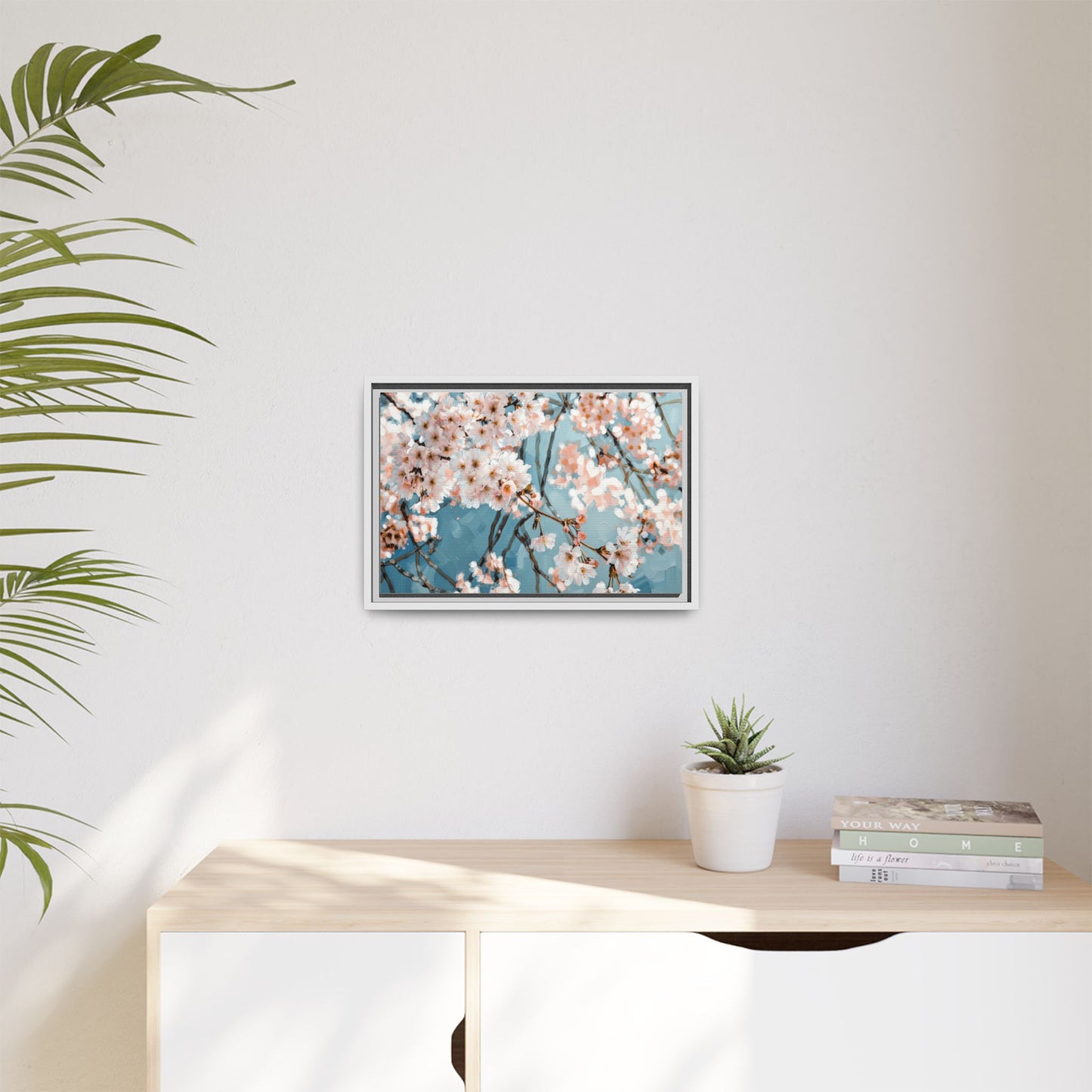 Framed Cherry Blossom Matte Canvas Print — Soft Pink Floral Wall Art
