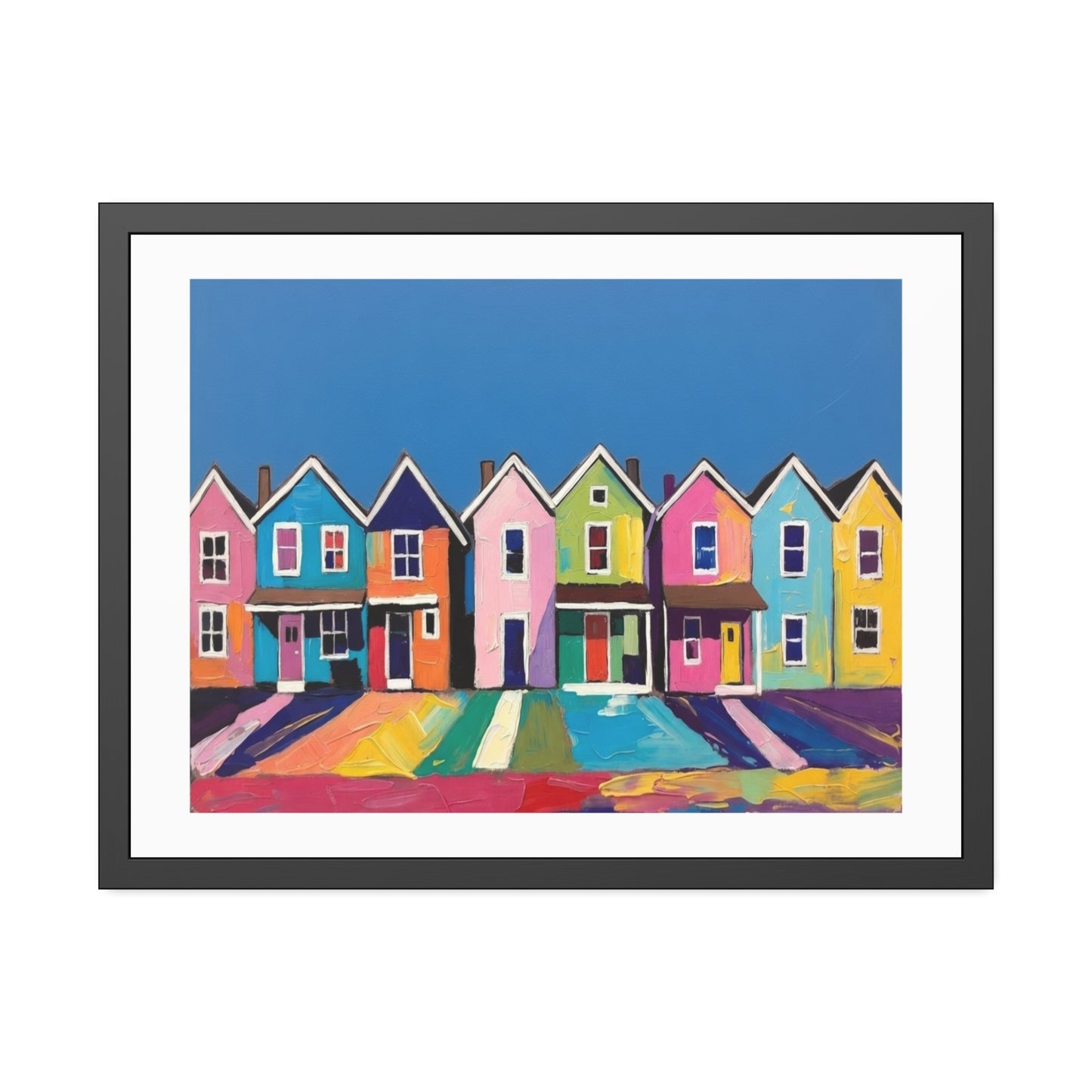 Framed Poster Colorful Row of Houses Wall Art