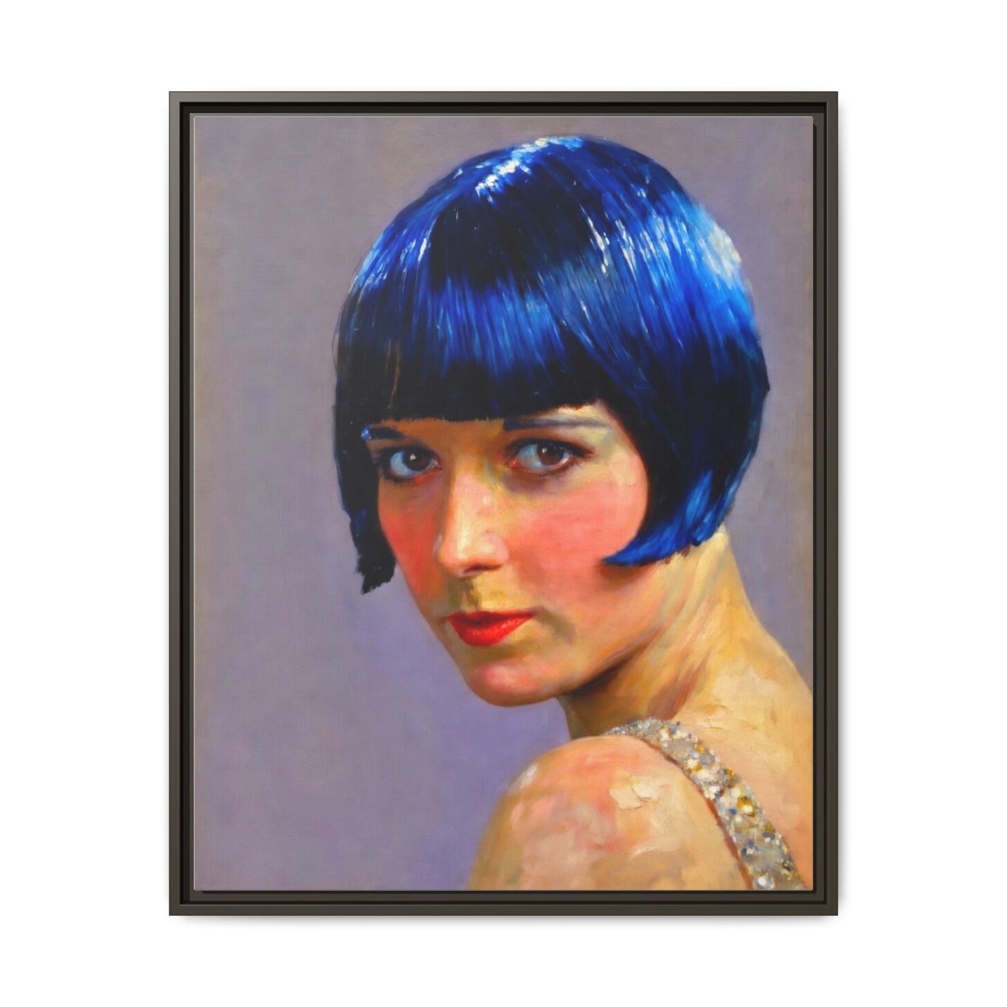 Framed Matte Canvas Art Print — Vintage Portrait with Blue Bob