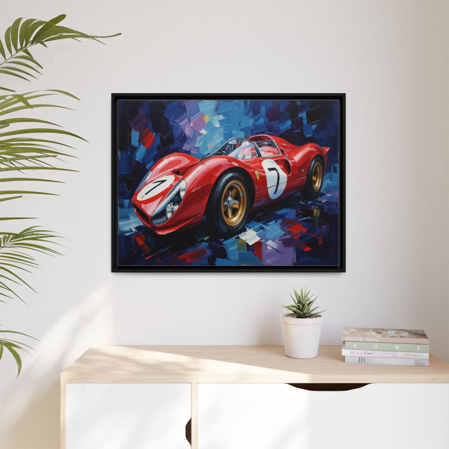 Vintage Ferrari Red Racecar Matte Canvas Framed Wall Art