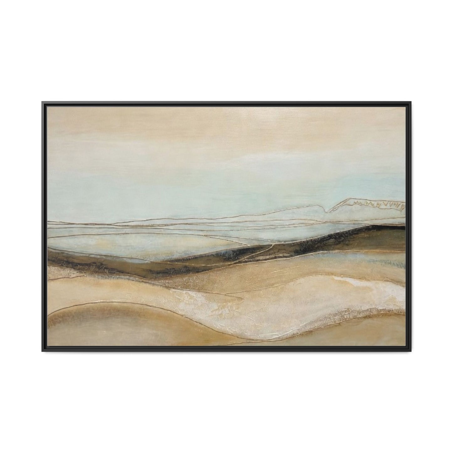 Framed Matte Canvas Wall Art — Neutral Abstract Landscape in Soft Blues & Earth Tones