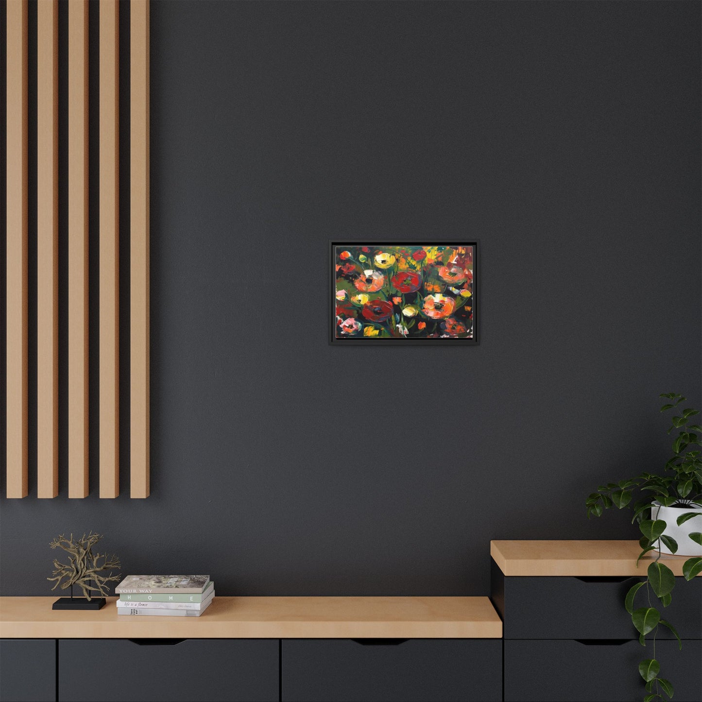 Framed Floral Canvas Print — Vibrant Abstract Poppies Wall Art
