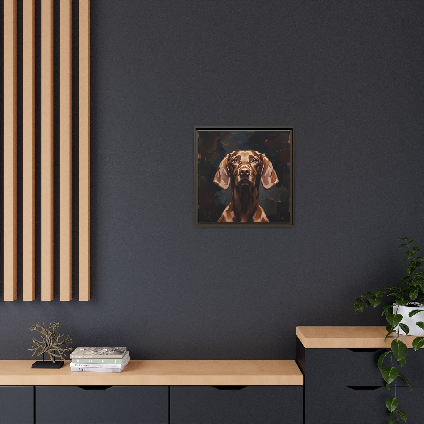 Framed Matte Canvas Dog Portrait – Brown Vizsla Wall Art