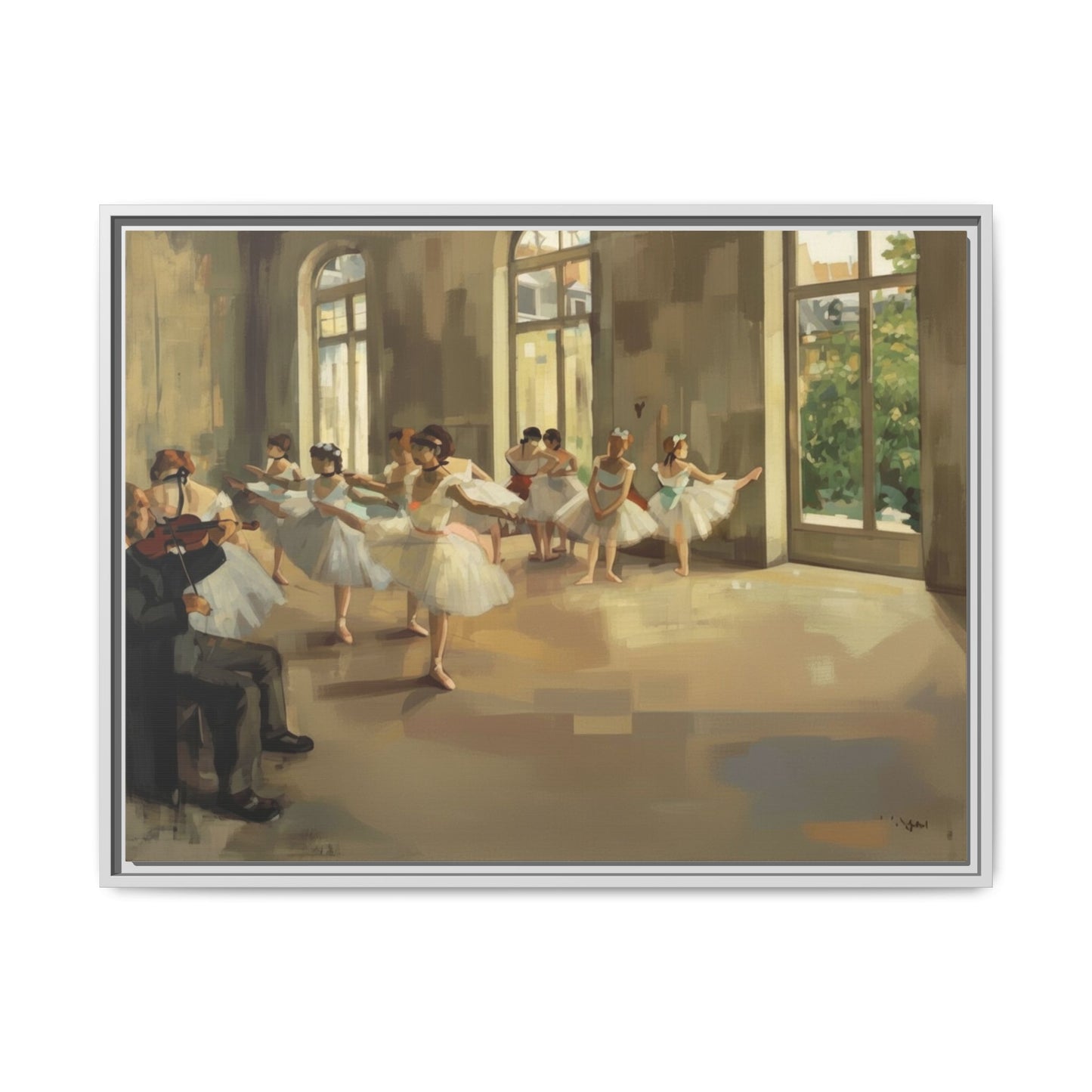 Framed Matte Canvas Print — Ballet Class Scene (Impressionist Dancers)