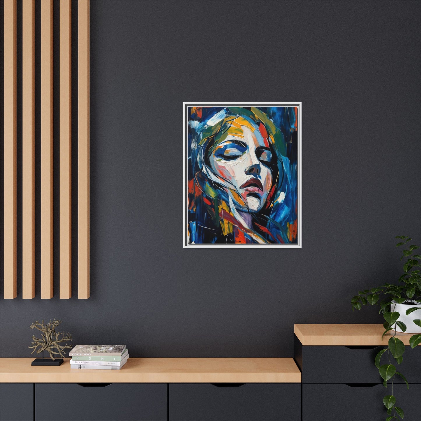 Abstract Colorful Woman Portrait — Framed Matte Canvas Wall Art