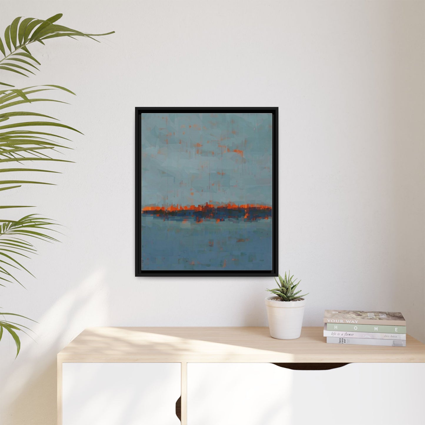 Framed Canvas Art — Teal & Orange Abstract Seascape