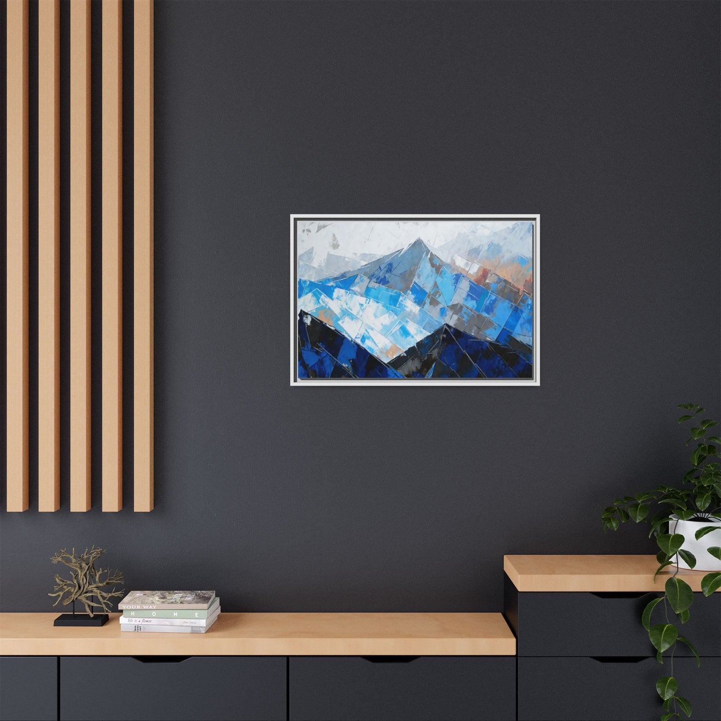 Framed Matte Canvas Blue Mountain Abstract Wall Art