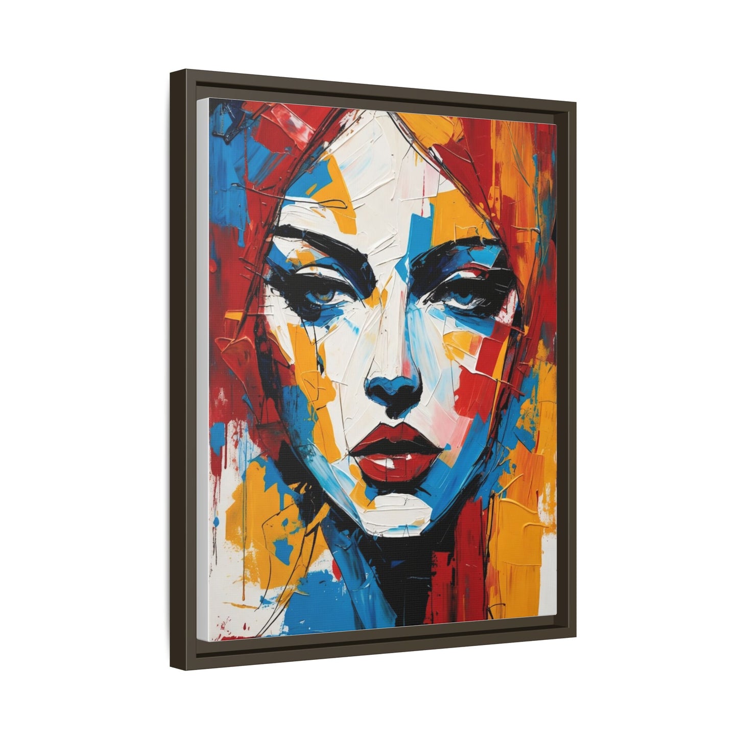 Framed Abstract Portrait Canvas — Colorful Female Face Wall Art