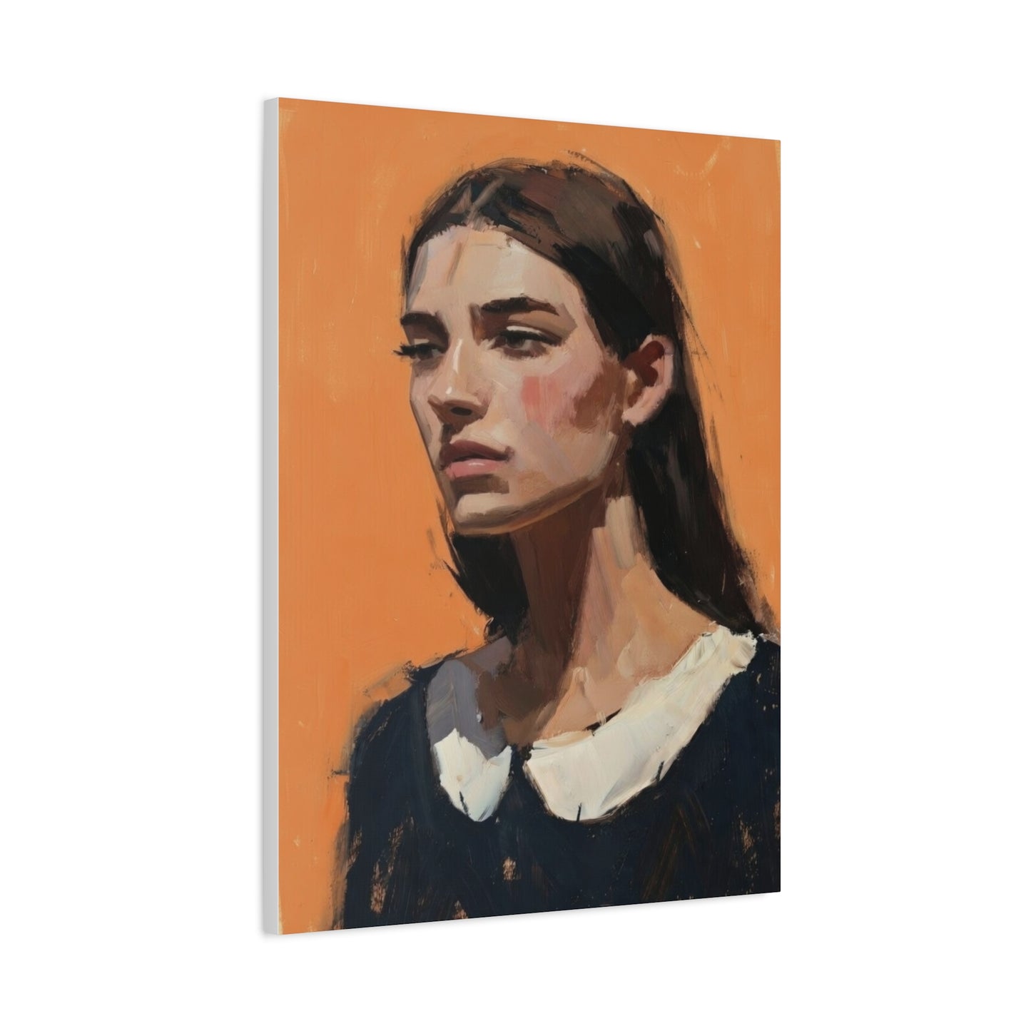 Portrait Canvas Print — Moody Female Figure in Warm Orange