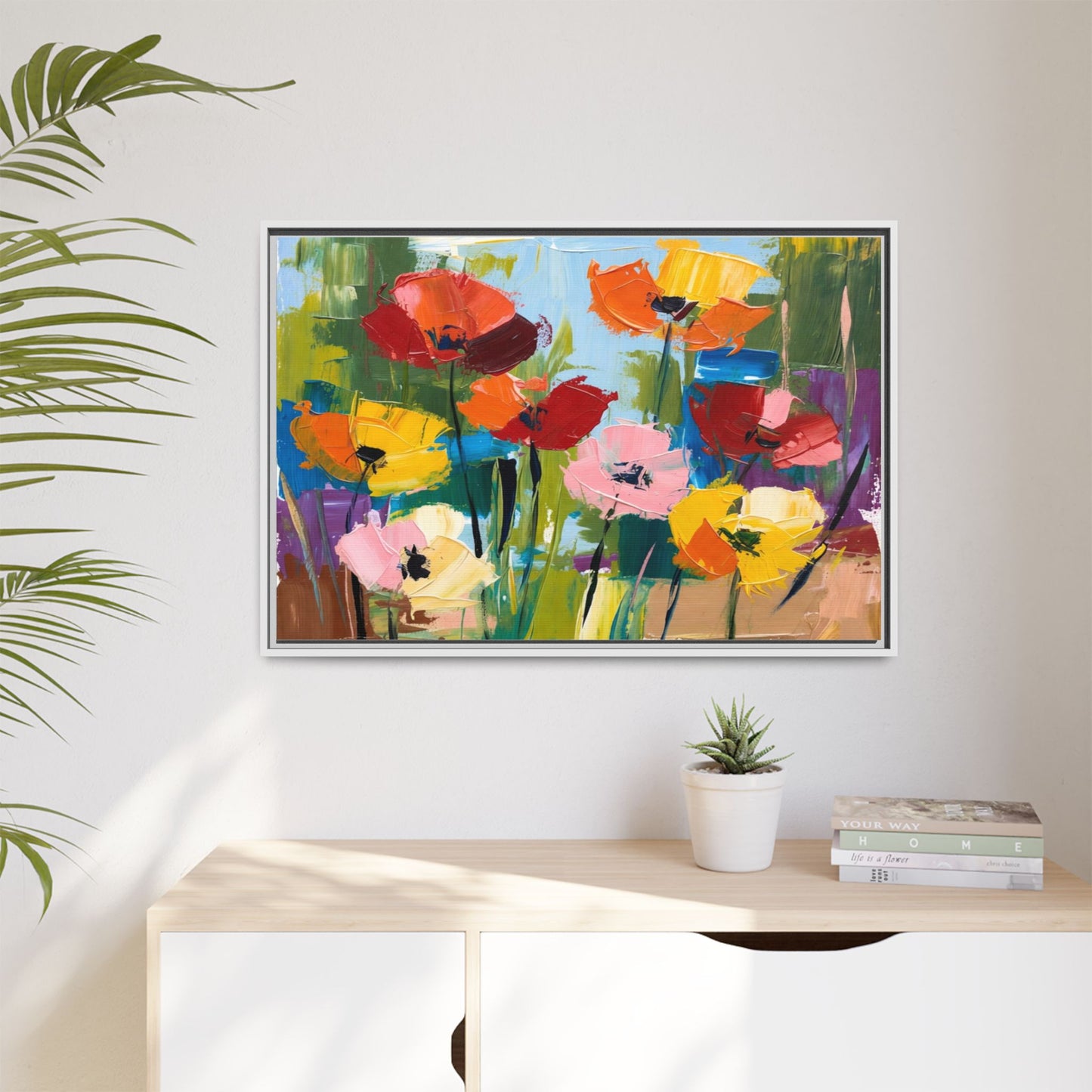 Framed Floral Canvas Print — Colorful Abstract Poppy Artwork