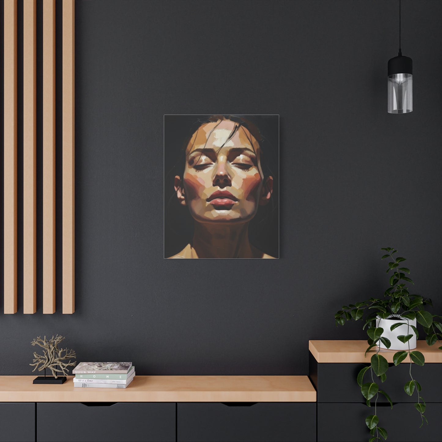Contemporary Portrait Canvas Print — Meditative Woman Matte Stretched Wall Art