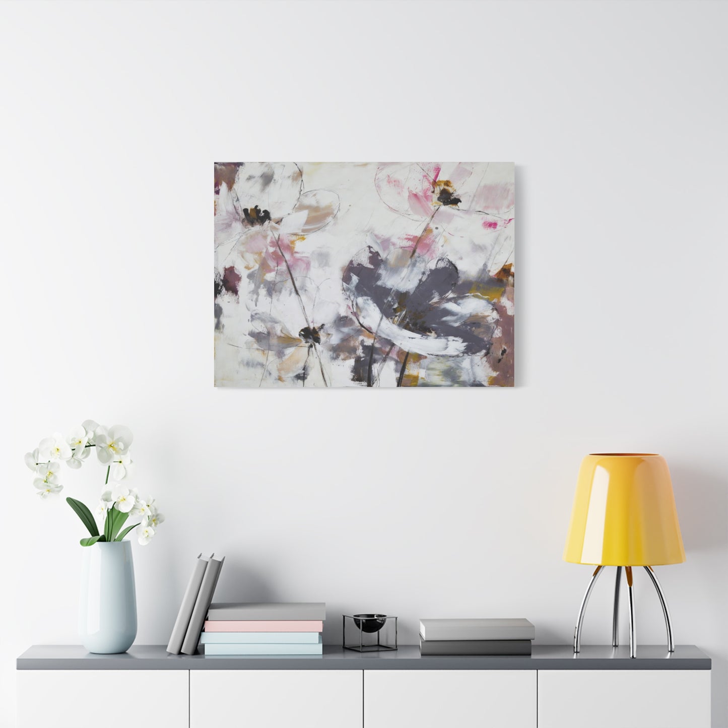 Abstract Floral Canvas Wall Art — Soft Neutral Blossoms Matte Stretched Canvas