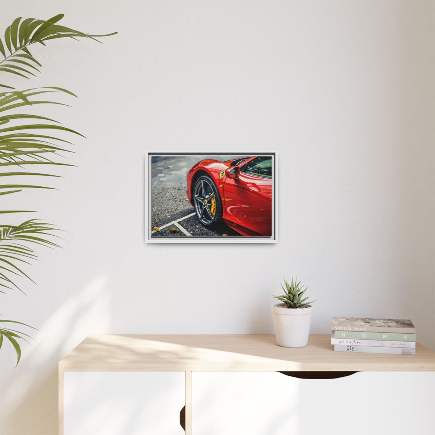 Framed Matte Canvas: Red Sports Car Close-Up Art Print