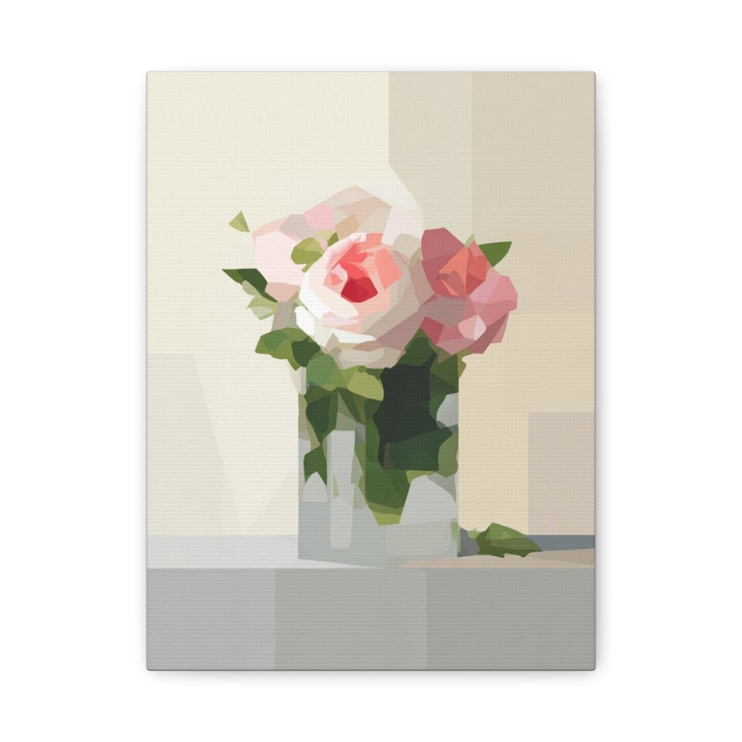 Pink Rose Still Life Canvas — Modern Floral Wall Art, Matte Stretched Canvas