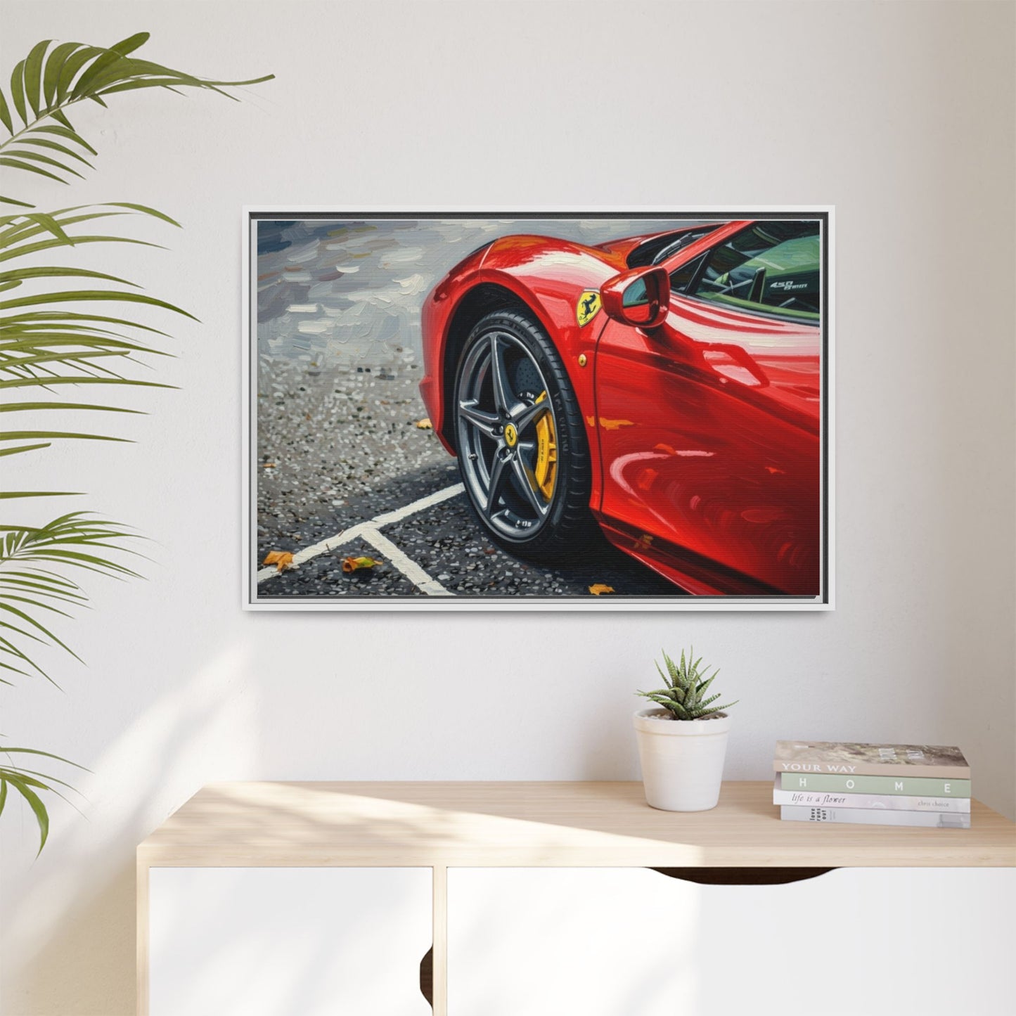 Framed Matte Canvas: Red Sports Car Close-Up Art Print