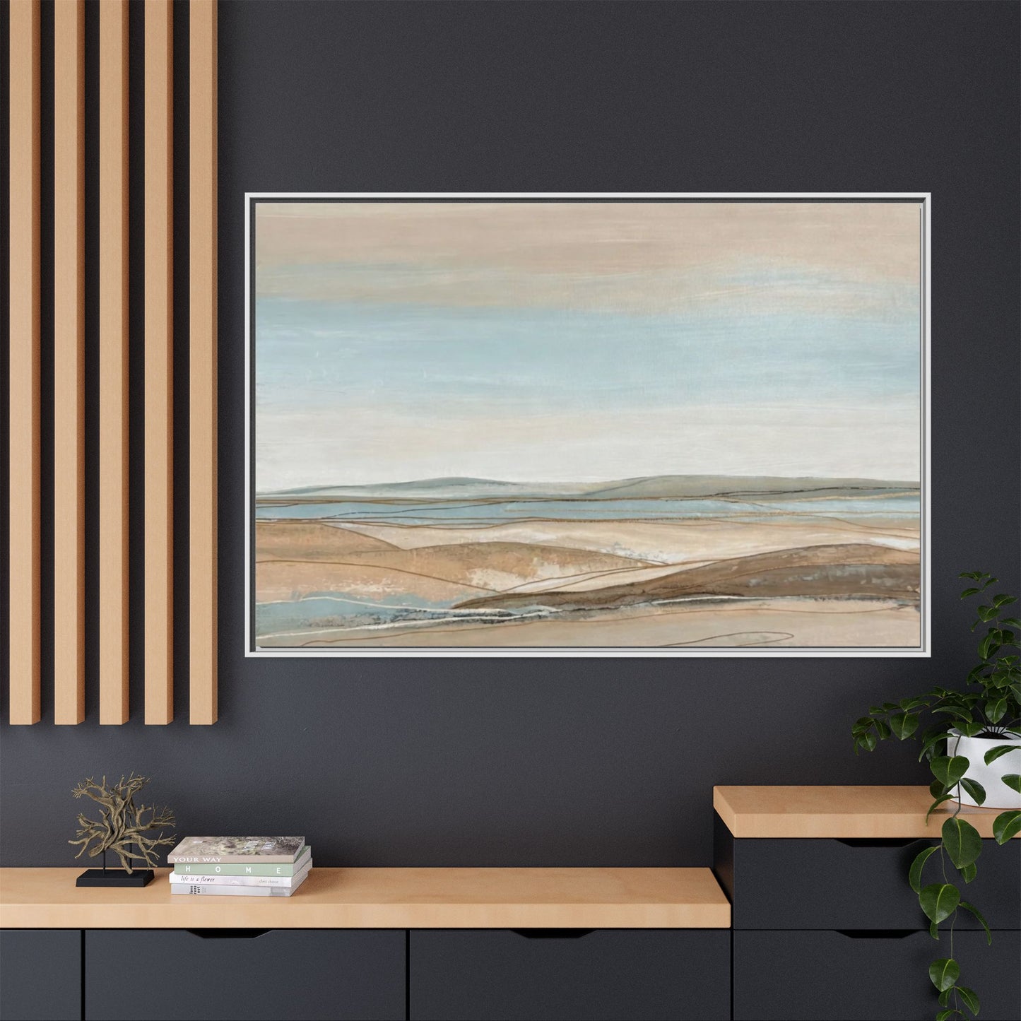 Framed Abstract Landscape Matte Canvas — Serene Coastal Horizon Wall Art