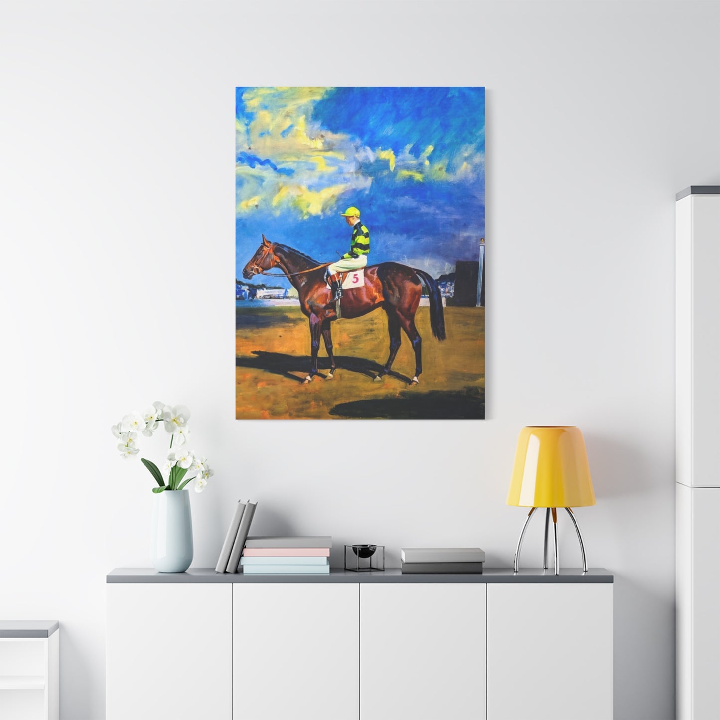 Horse Racing Jockey Canvas Print — Equestrian Art Matte Stretched Wall Decor