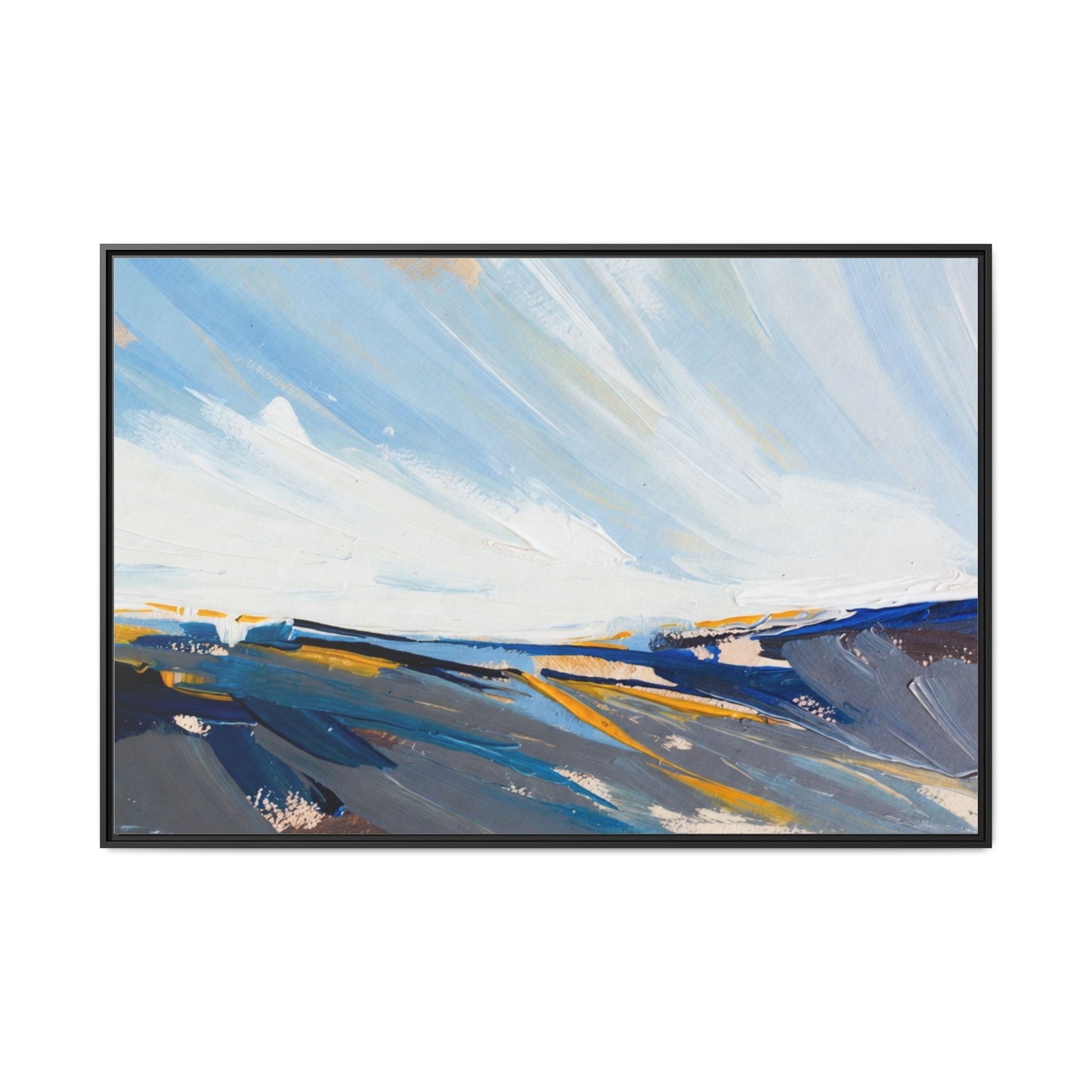 Framed Abstract Seascape Canvas Print — Matte Multi‑Color Wall Art