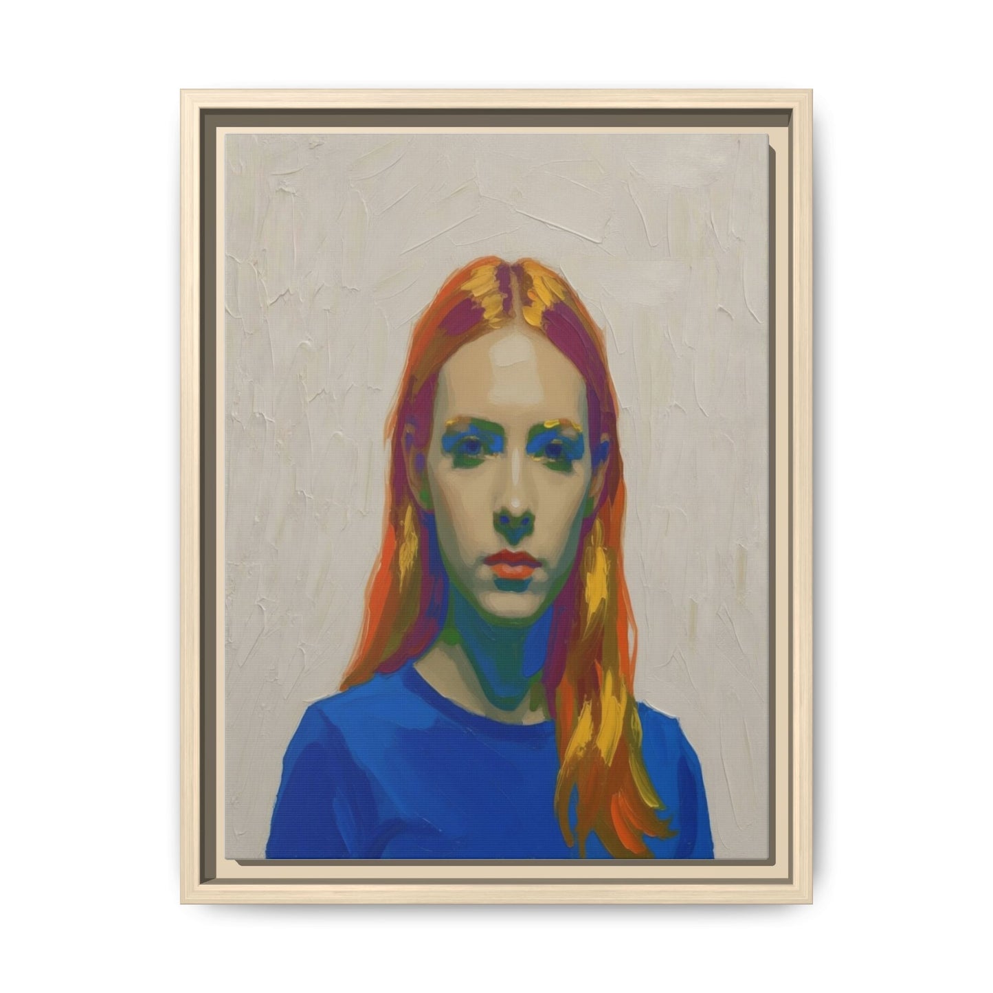 Framed Matte Canvas Portrait — Vibrant Multi‑Color Girl Art Print